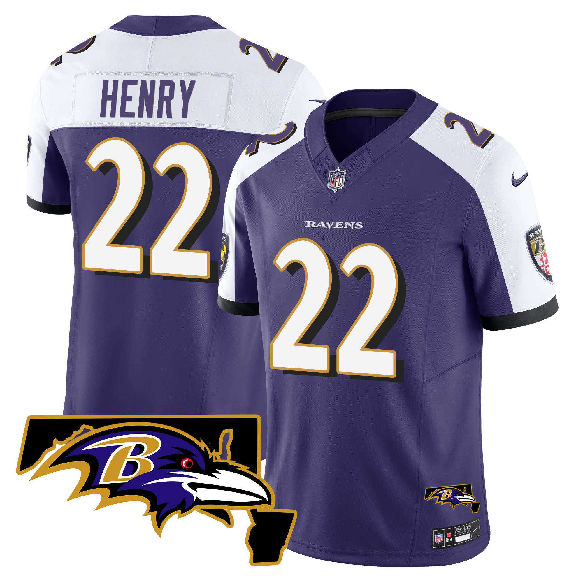 Derrick Henry Men's Baltimore Ravens Maryland Patch Vapor Limited Purple Alternate Jersey All Stitched