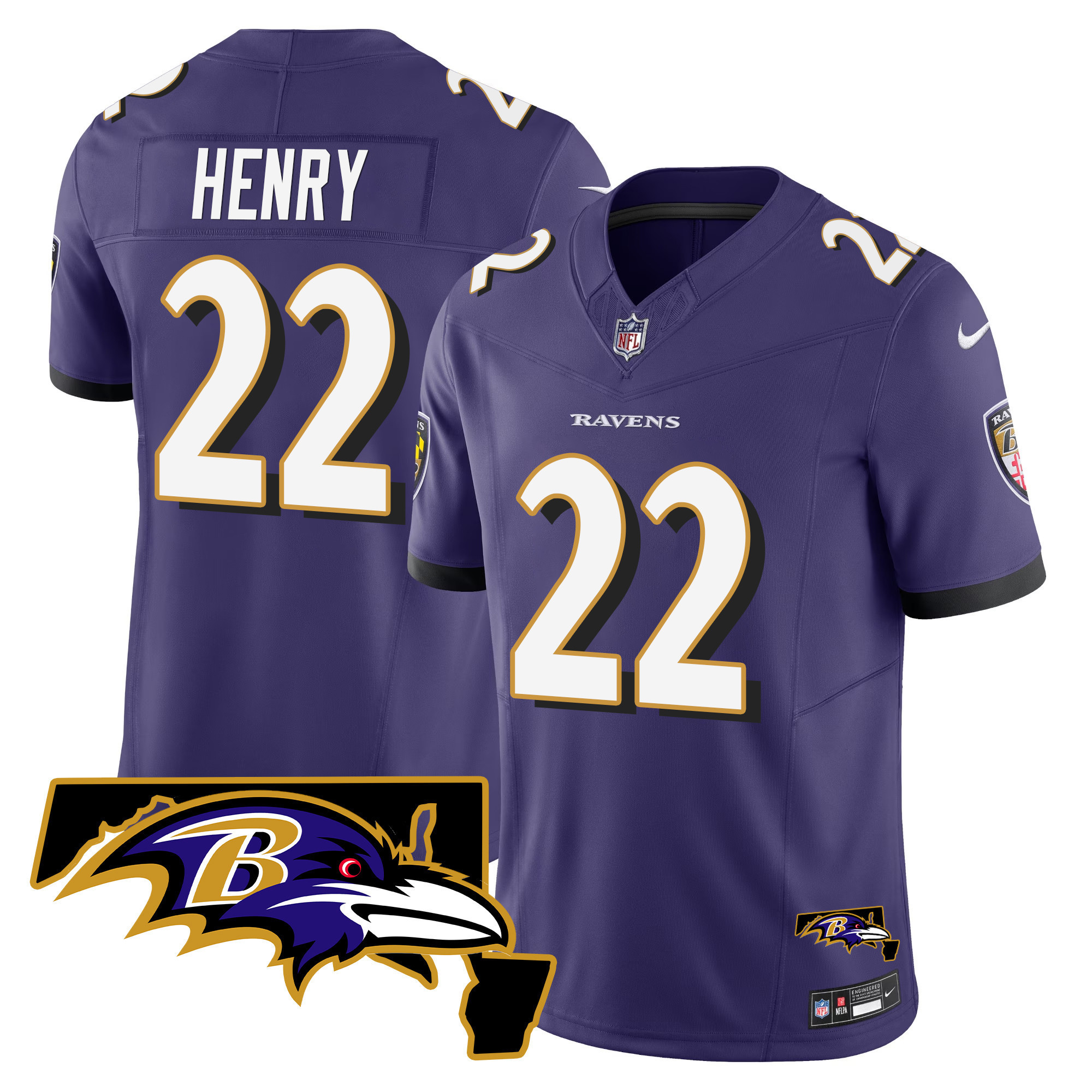 Derrick Henry Men's Baltimore Ravens Maryland Patch Vapor Limited Purple Jersey All Stitched