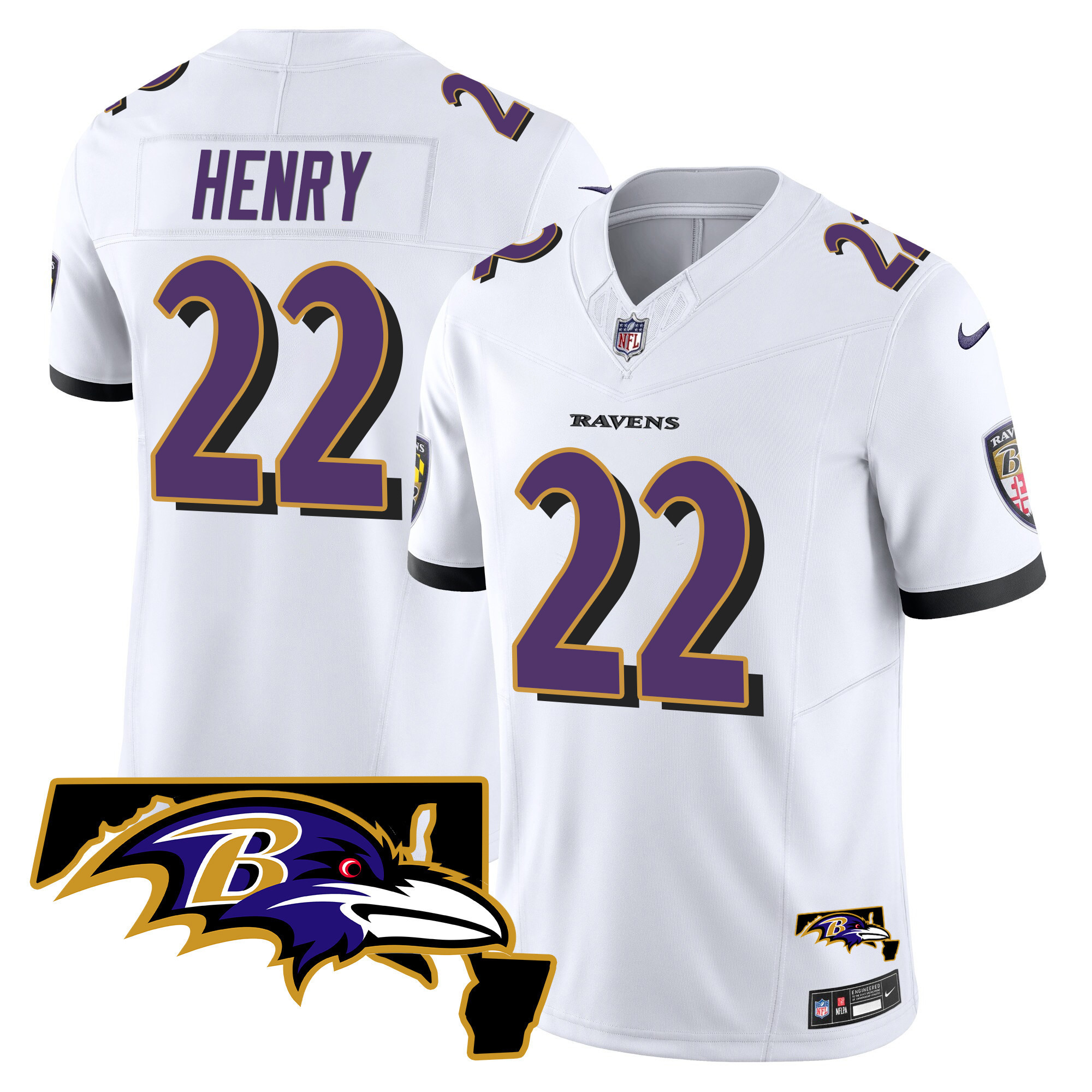 Derrick Henry Men's Baltimore Ravens Maryland Patch Vapor Limited White Jersey All Stitched