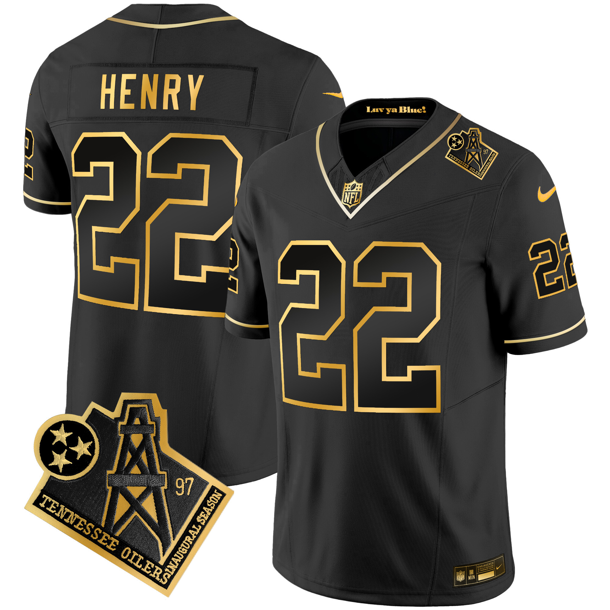 Derrick Henry Men's Tennessee Titans 1997 Throwback Gold Vapor Black Gold Jersey - All Stitched 