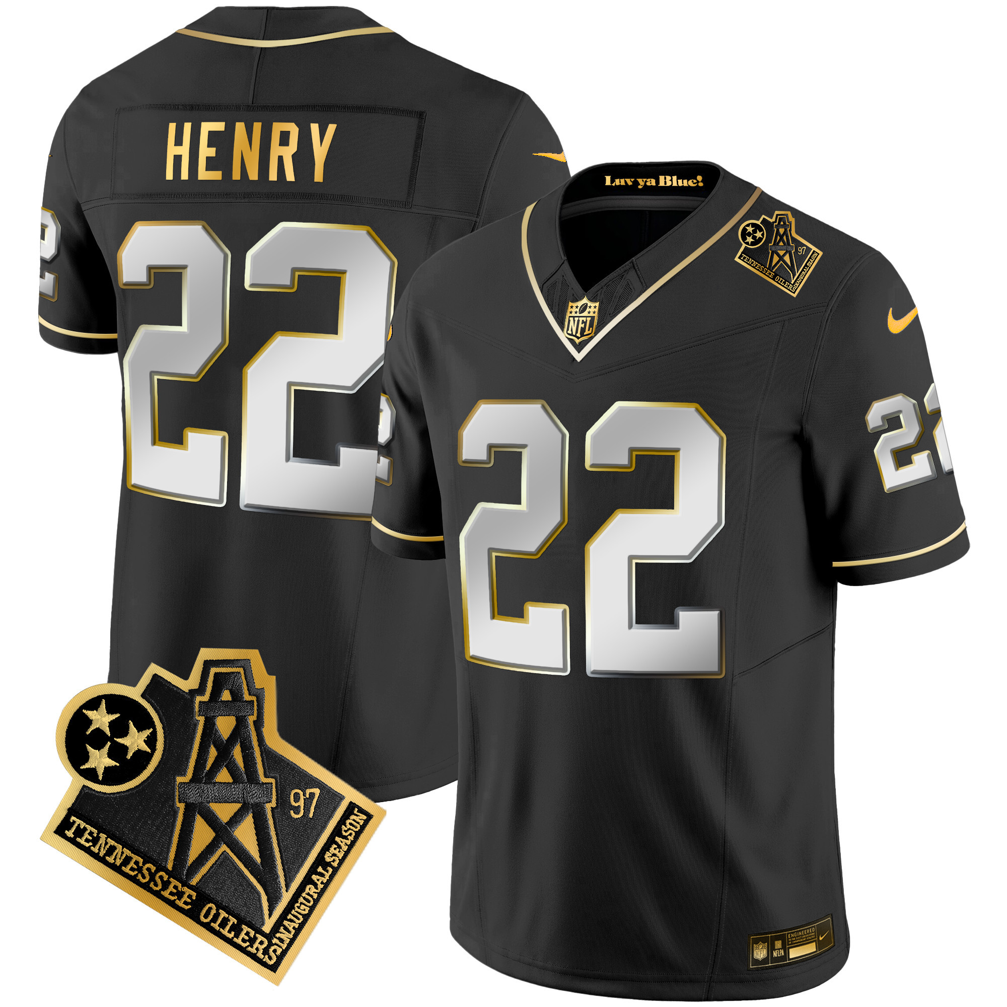 Derrick Henry Men's Tennessee Titans 1997 Throwback Gold Vapor Black Limited Jersey - All Stitched 