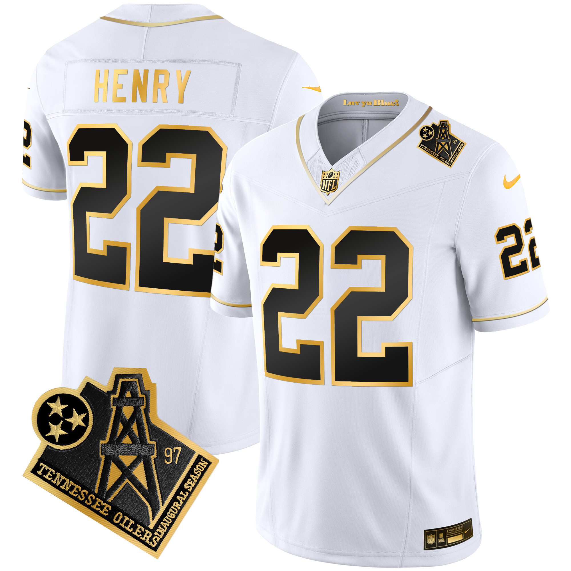 Derrick Henry Men's Tennessee Titans 1997 Throwback Gold Vapor White Gold Jersey - All Stitched 