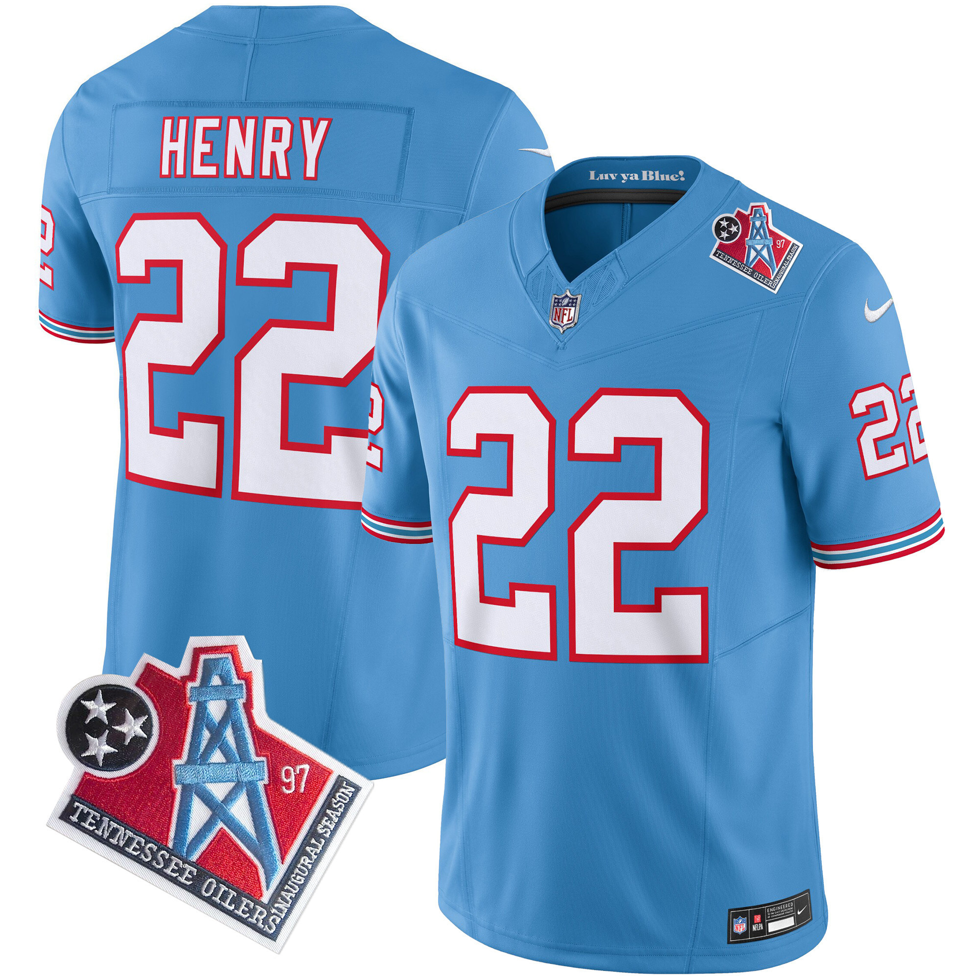 Derrick Henry Men's Tennessee Titans 1997 Throwback Limited Vapor Light Blue Jersey - All Stitched 