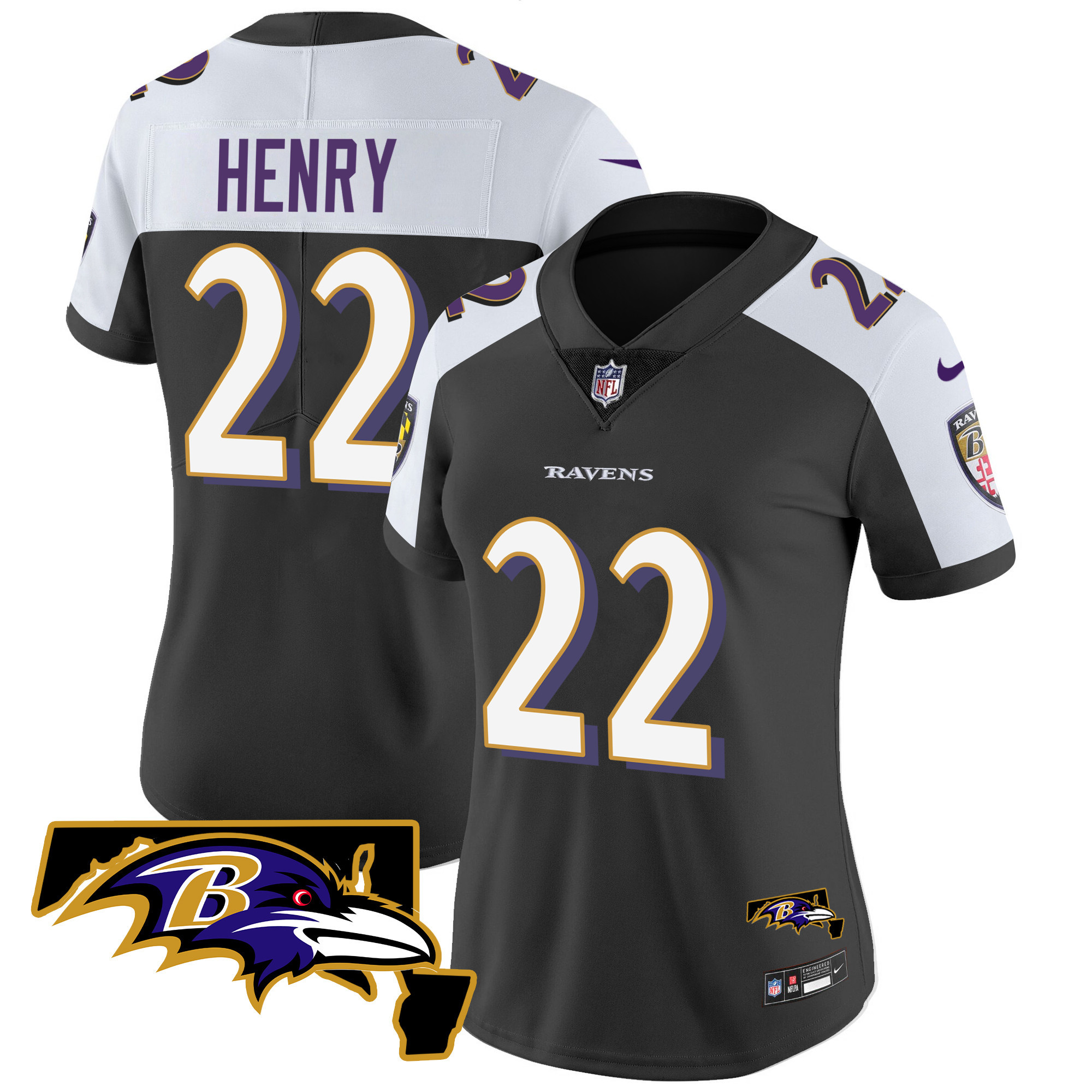 Derrick Henry WoMen's Baltimore Ravens Maryland Patch Vapor Limited Black Alternate Jersey All Stitched