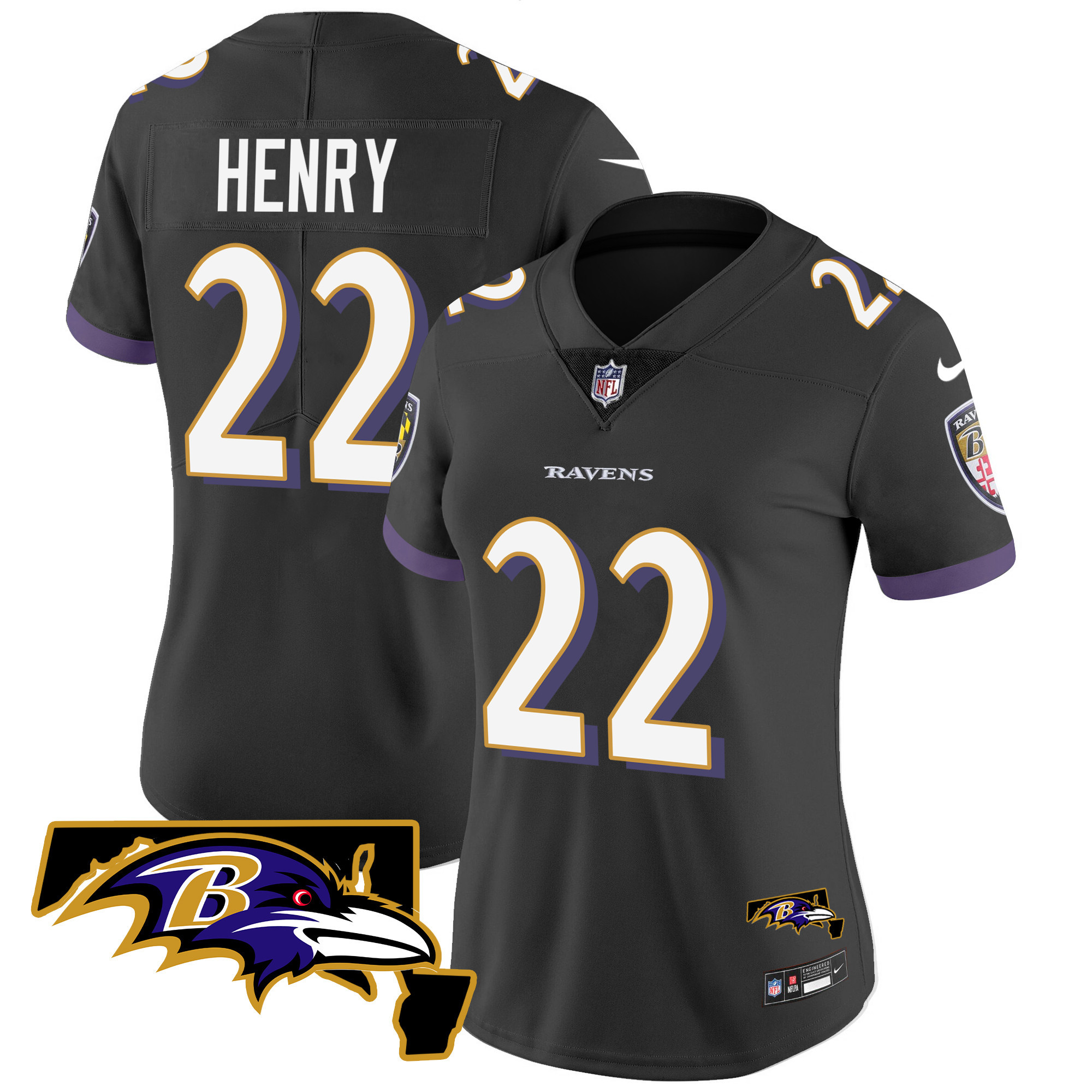 Derrick Henry WoMen's Baltimore Ravens Maryland Patch Vapor Limited Black Jersey All Stitched