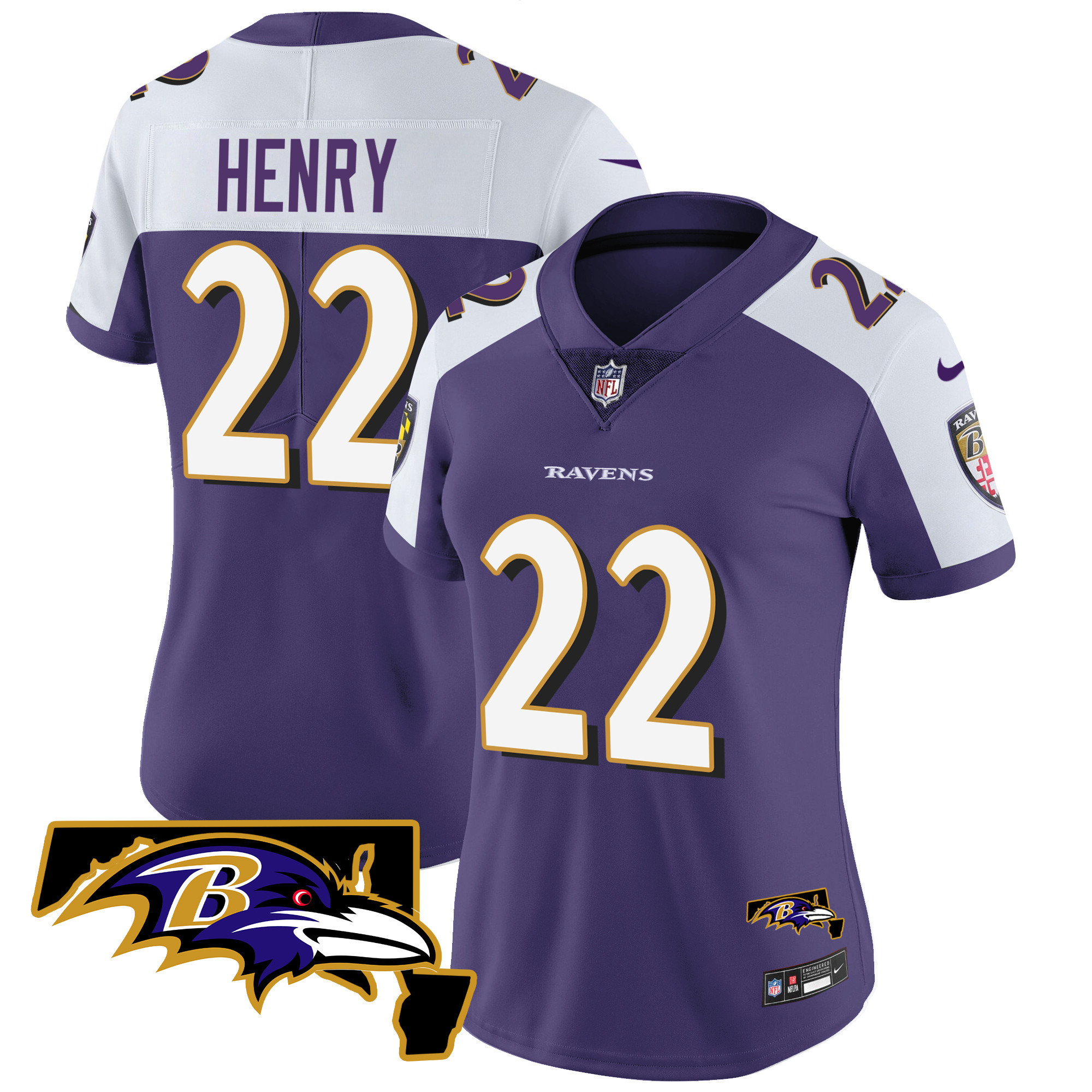 Derrick Henry WoMen's Baltimore Ravens Maryland Patch Vapor Limited Purple Alternate Jersey All Stitched