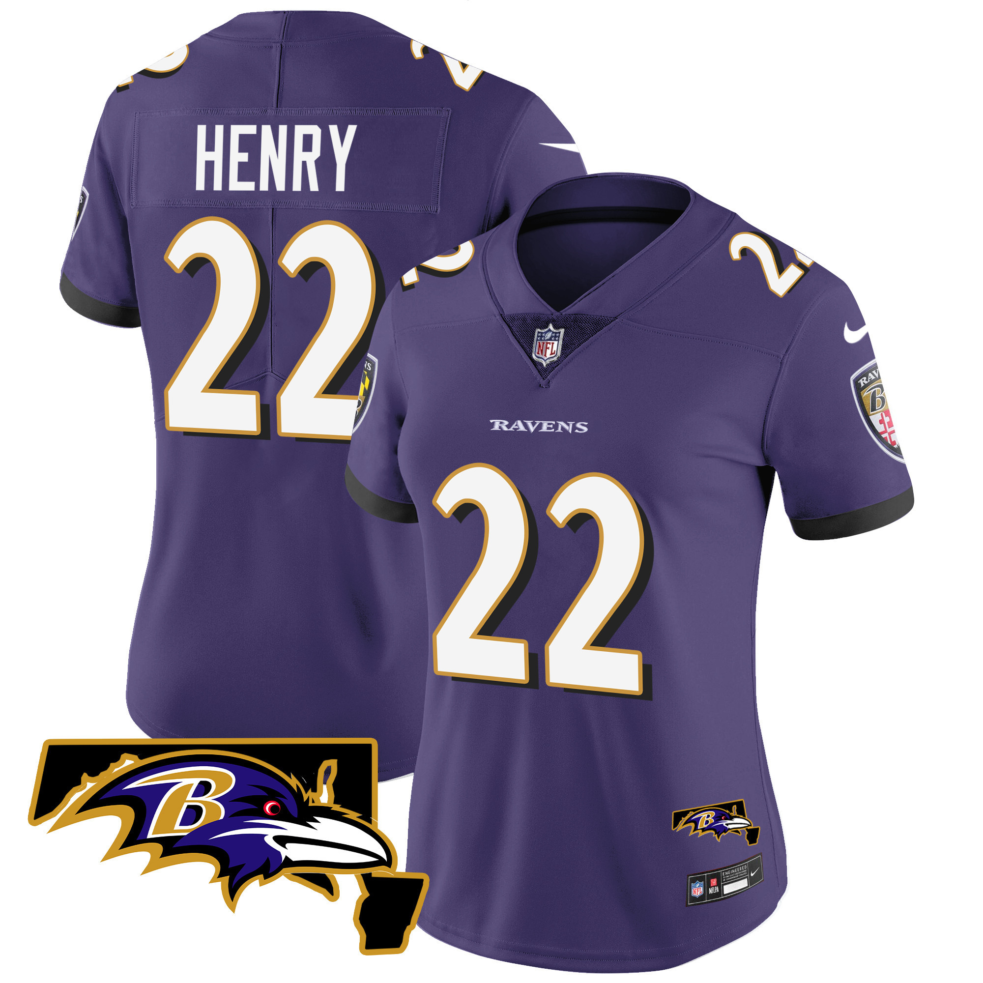 Derrick Henry WoMen's Baltimore Ravens Maryland Patch Vapor Limited Purple Jersey All Stitched