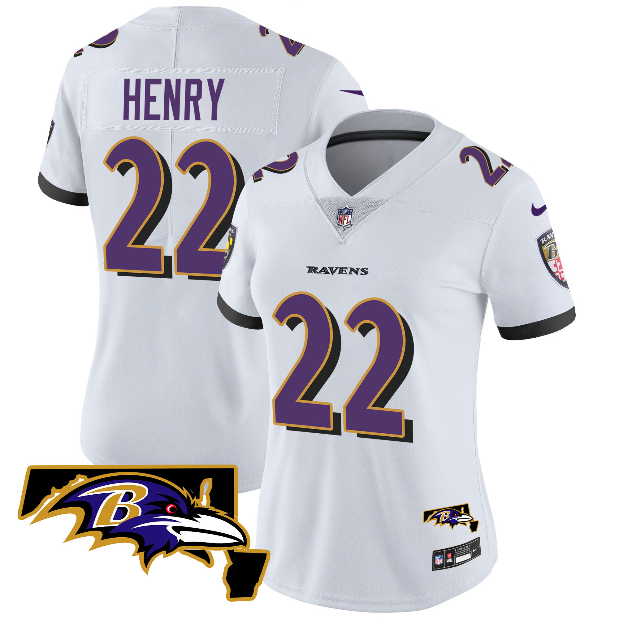 Derrick Henry WoMen's Baltimore Ravens Maryland Patch Vapor Limited White Jersey All Stitched