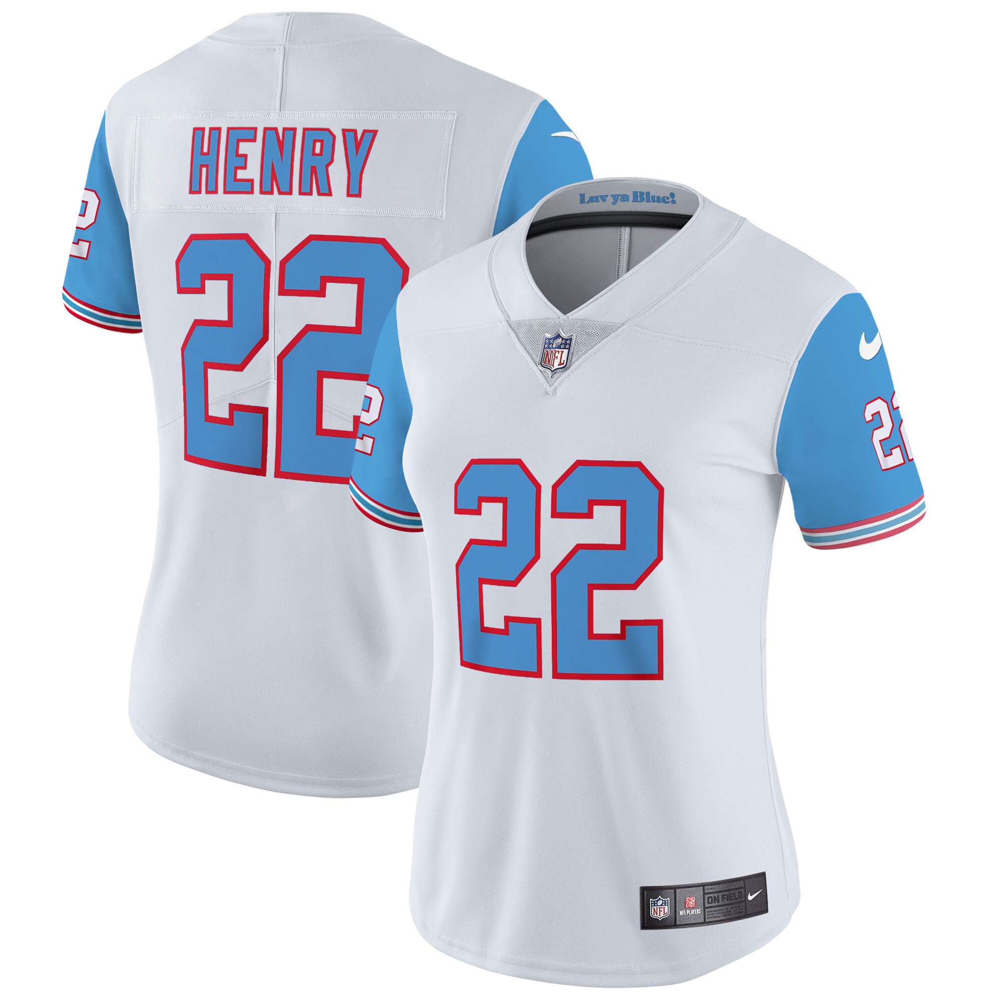 Derrick Henry Women's Tennessee Titans Throwback Limited Vapor Blue Sleeves Jersey - All Stitched 