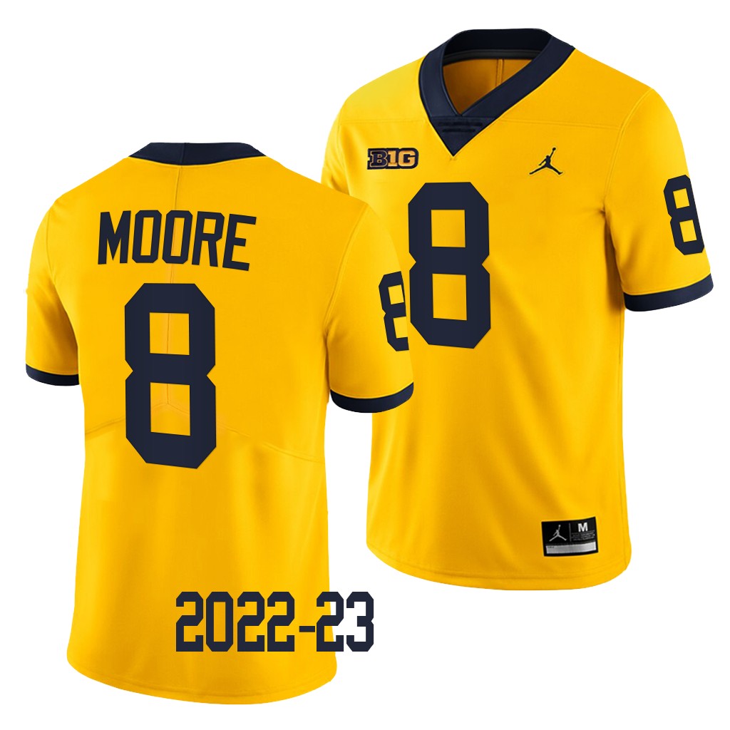 Derrick Moore Michigan Wolverines #8 Maize Jersey 2022-23 College Men's Limited Uniform