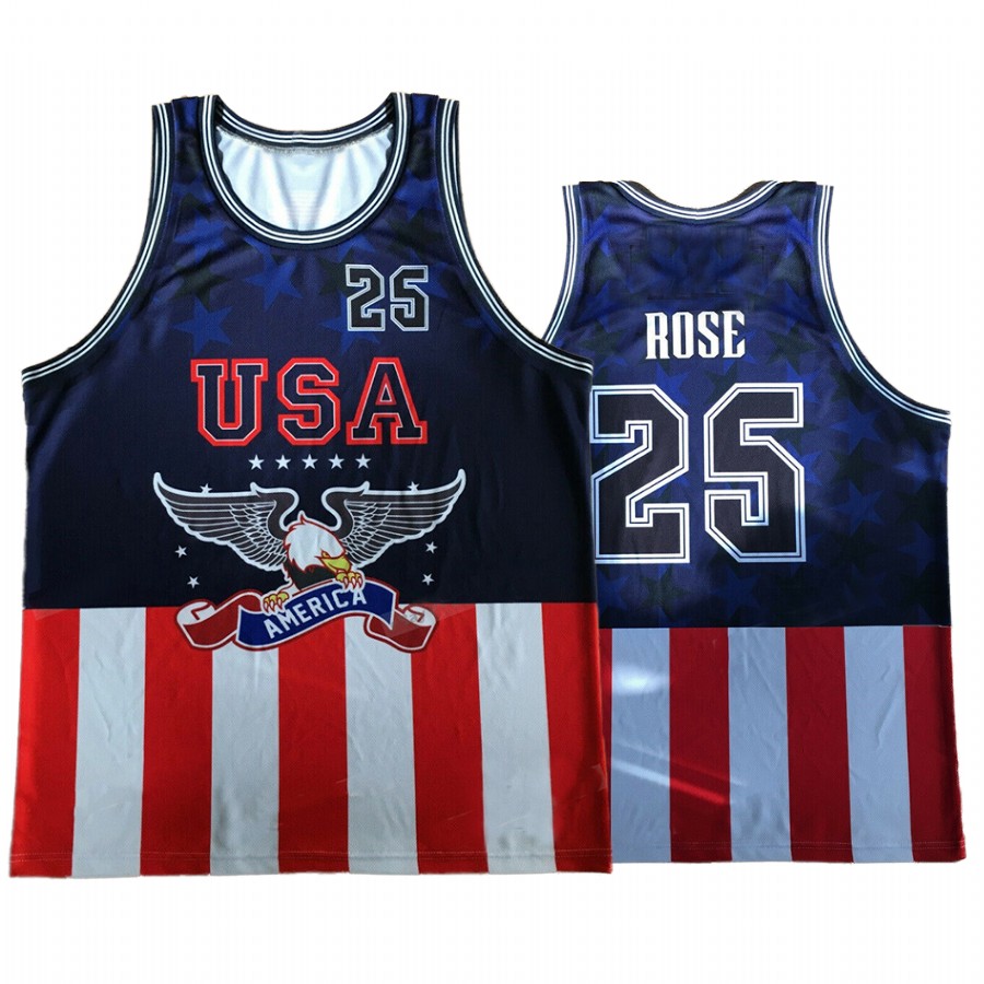 Derrick Rose USA #25 Navy America Flag Edition Special Jersey
