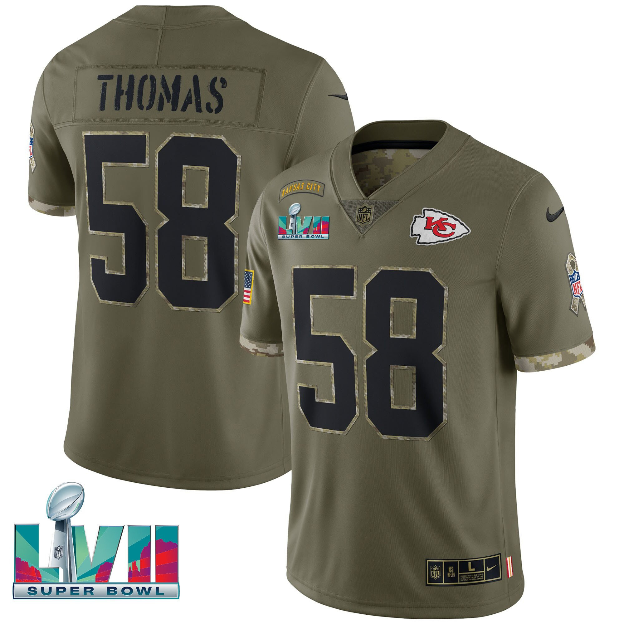 Derrick Thomas Kansas City Chiefs Super Bowl LVII Salute To Service Player Jersey - All Stitched 