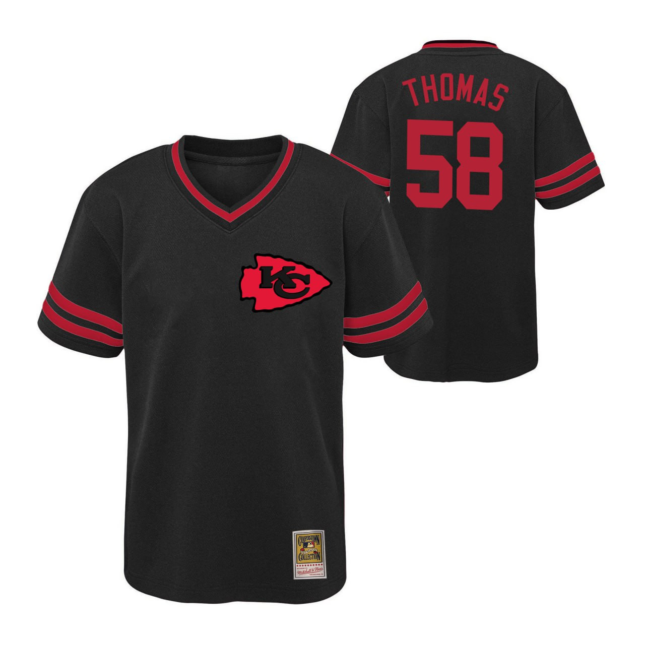 Derrick Thomas Kansas City Chiefs V-Neck T-Shirt Black Jersey - All Stitched 