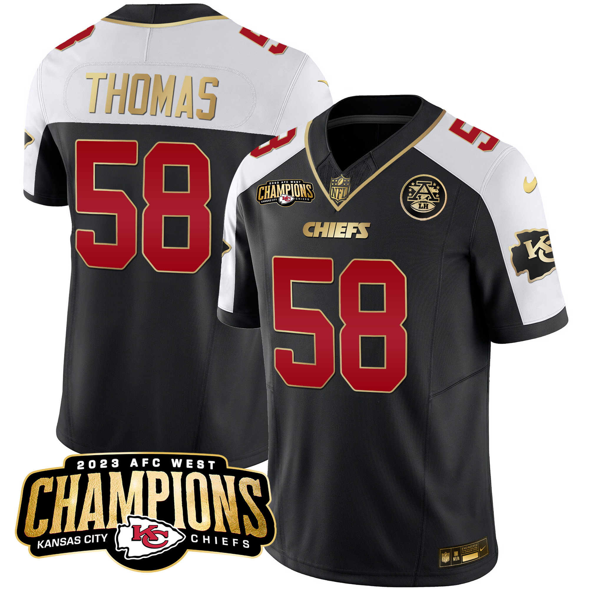Derrick Thomas Men's Kansas City Chiefs 2023 AFC West Champions Patch Vapor Limited Black Alternate Jersey - All Stitched 