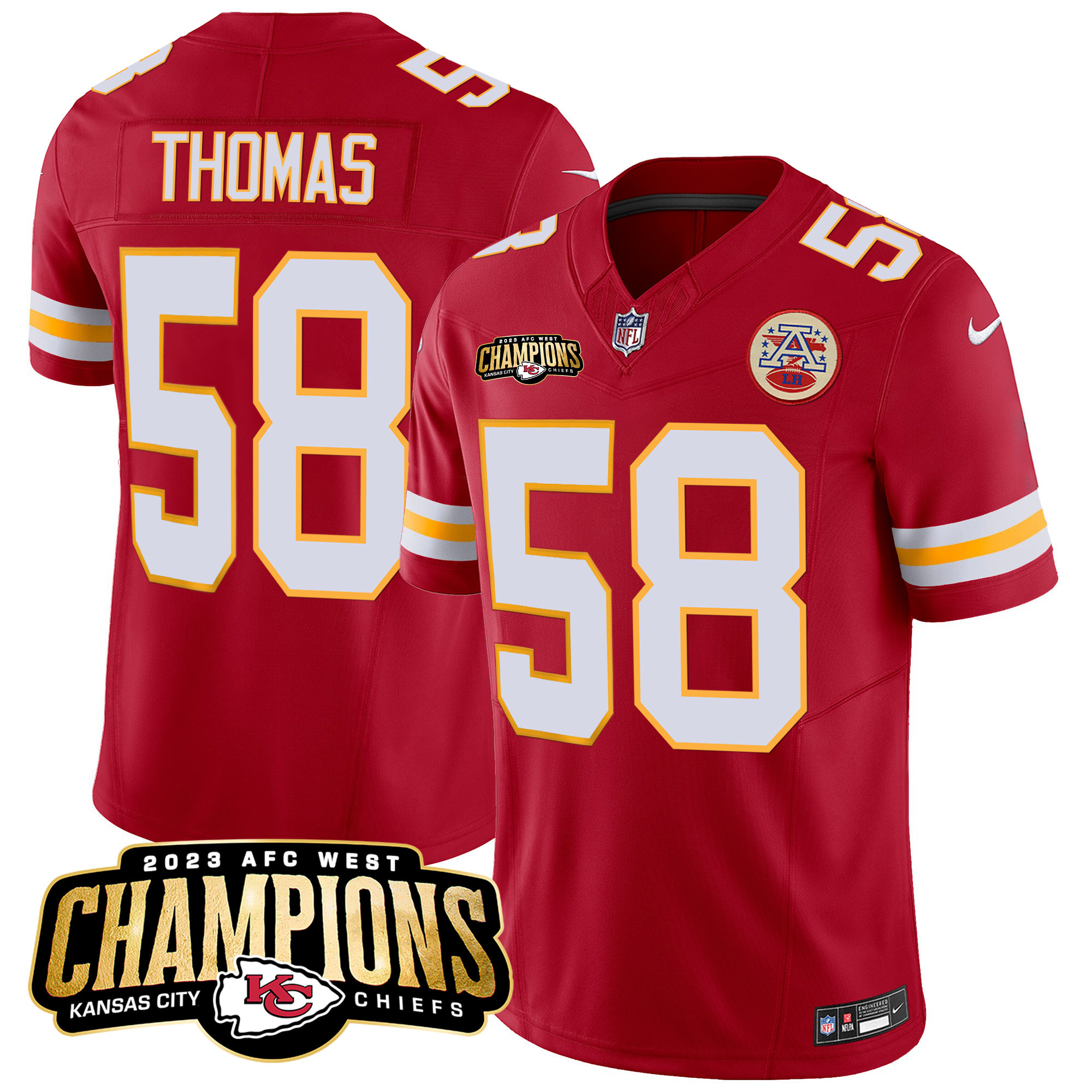 Derrick Thomas Men's Kansas City Chiefs 2023 AFC West Champions Patch Vapor Limited Red Jersey - All Stitched 