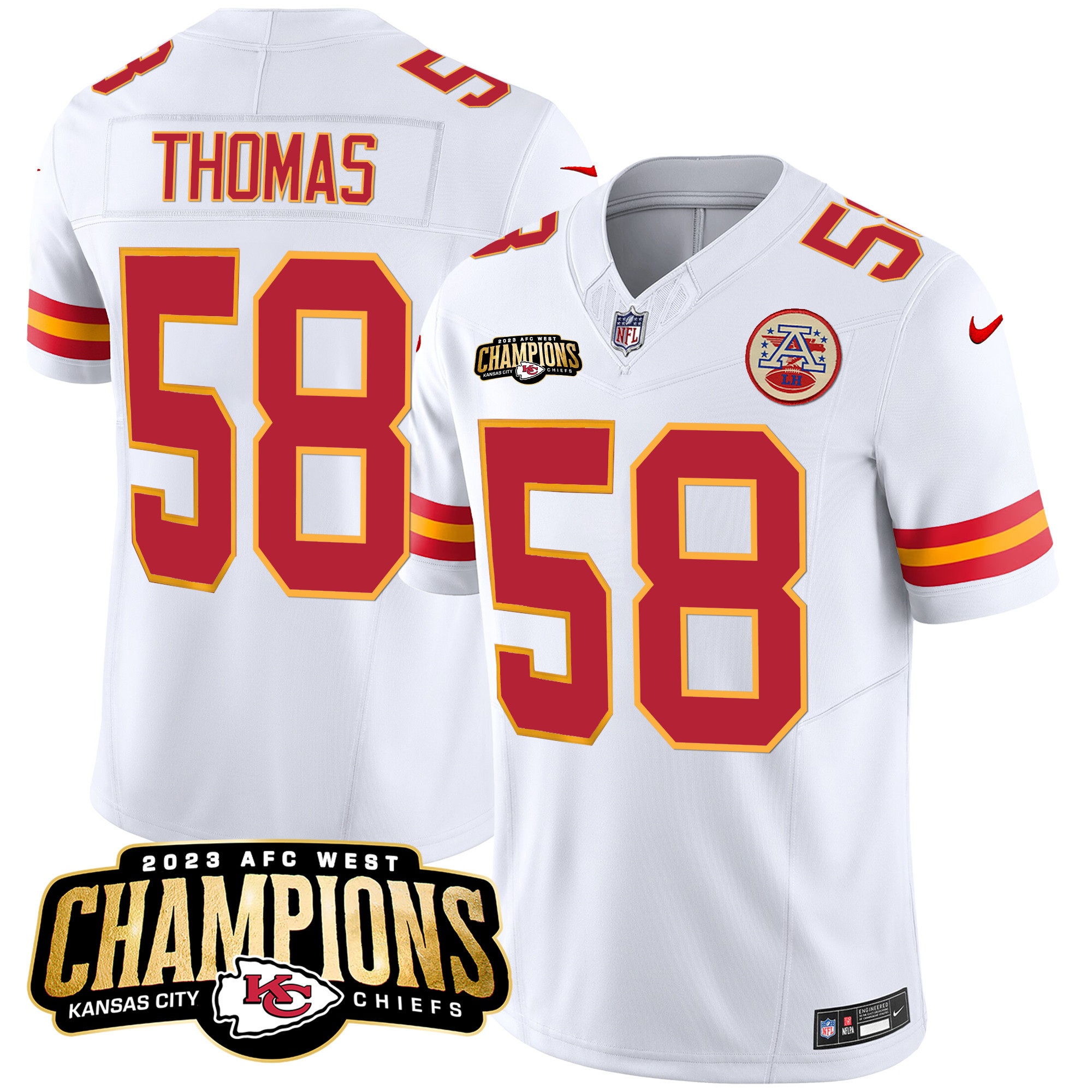 Derrick Thomas Men's Kansas City Chiefs 2023 AFC West Champions Patch Vapor Limited White Jersey - All Stitched 