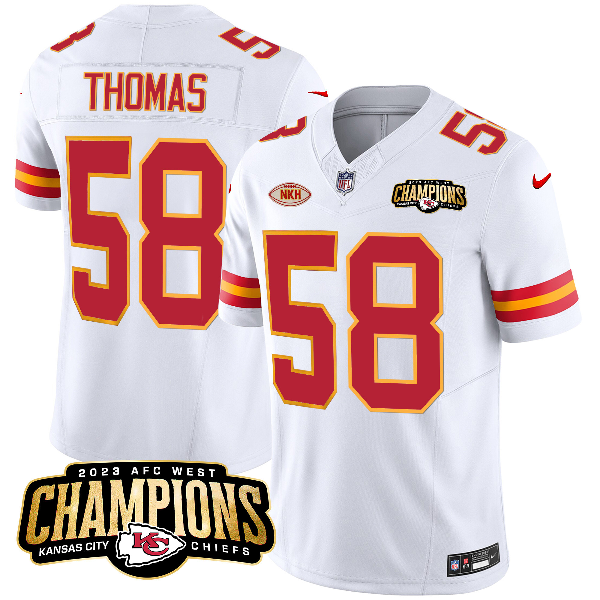 Derrick Thomas Men's Kansas City Chiefs 2023 AFC West Champions Patch Vapor Limited White Jersey - All Stitched 
