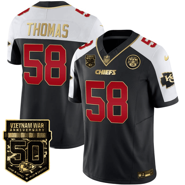 Derrick Thomas Men's Kansas City Chiefs 50th Vietnam War Anniversary Patch Vapor Limited Black Alternate Jersey - All Stitched 