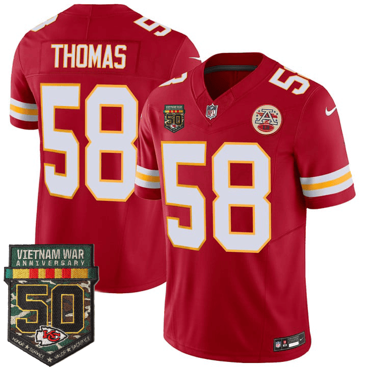 Derrick Thomas Men's Kansas City Chiefs 50th Vietnam War Anniversary Patch Vapor Limited Red Jersey - All Stitched 