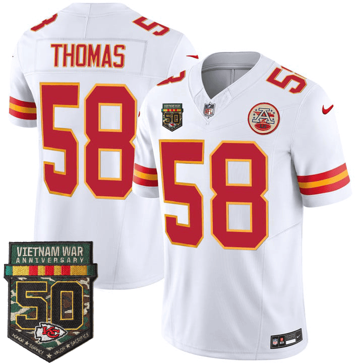 Derrick Thomas Men's Kansas City Chiefs 50th Vietnam War Anniversary Patch Vapor Limited White Jersey - All Stitched 