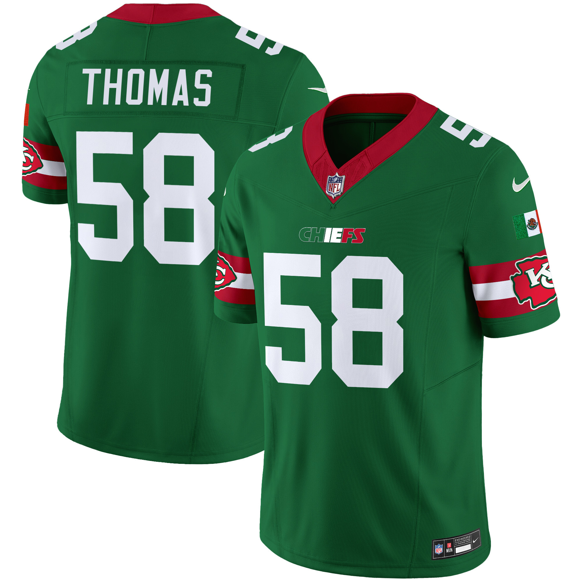 Derrick Thomas Men's Kansas City Chiefs Mexico Vapor Limited Green Jersey - All Stitched 