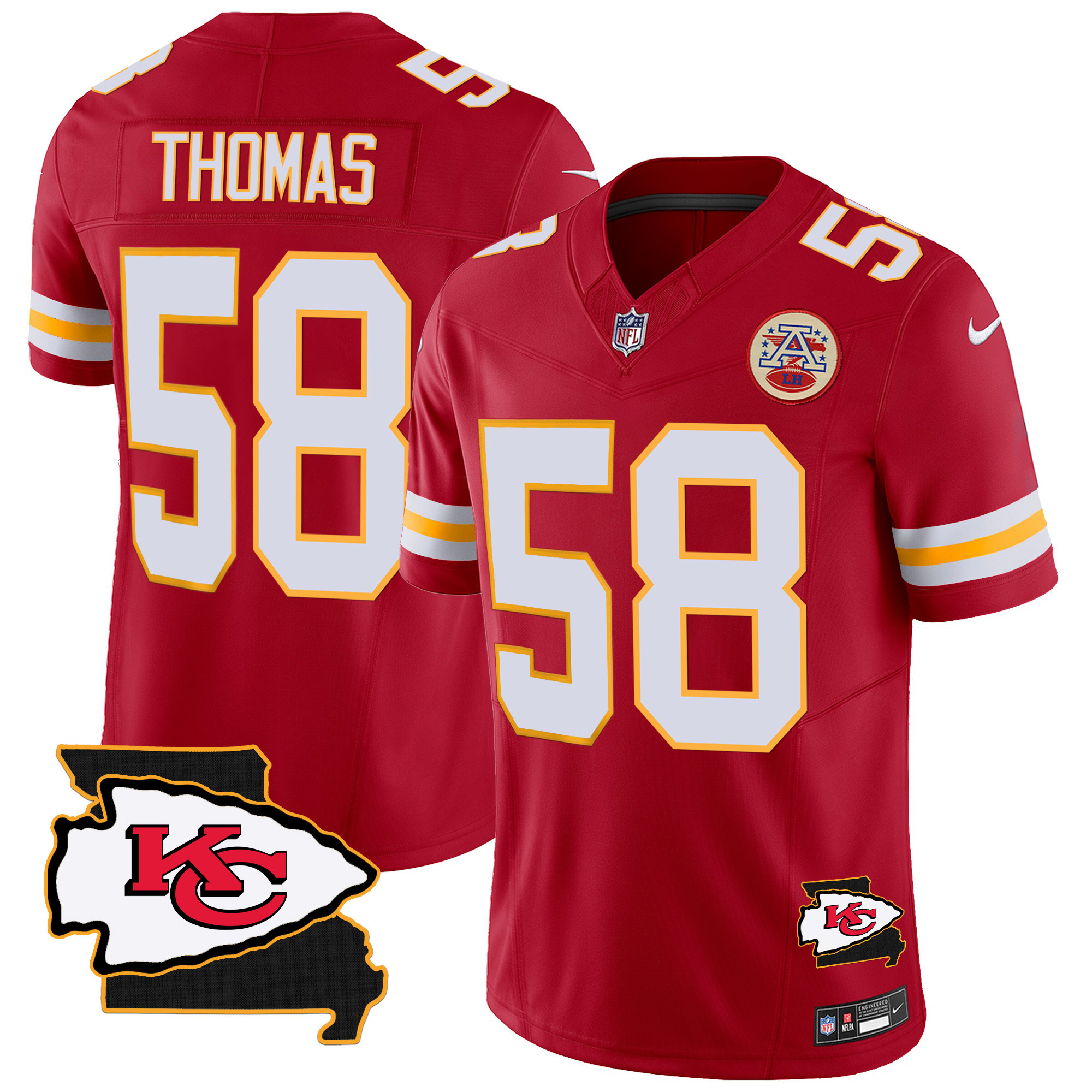 Derrick Thomas Men's Kansas City Chiefs Missouri Patch Vapor Limited Red Jersey - All Stitched 