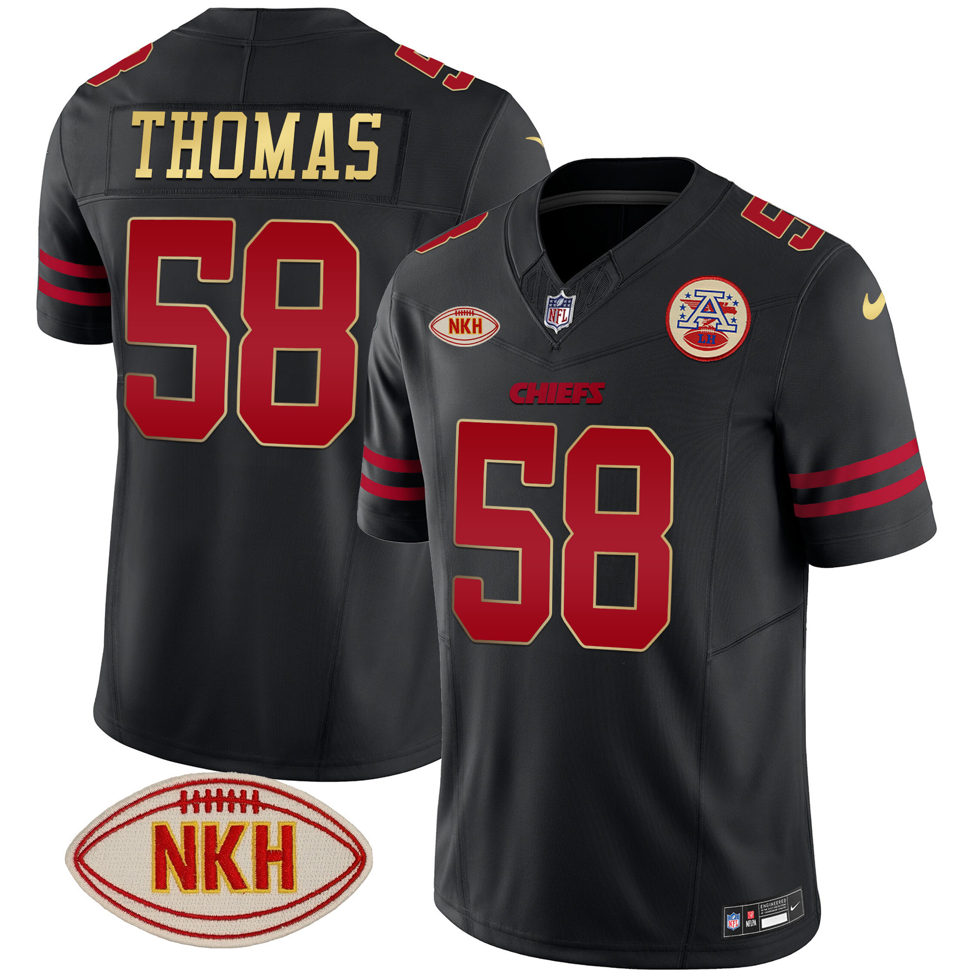 Derrick Thomas Men's Kansas City Chiefs NKH Patch 2023 Vapor Limited Gold Trim Jersey - All Stitched 
