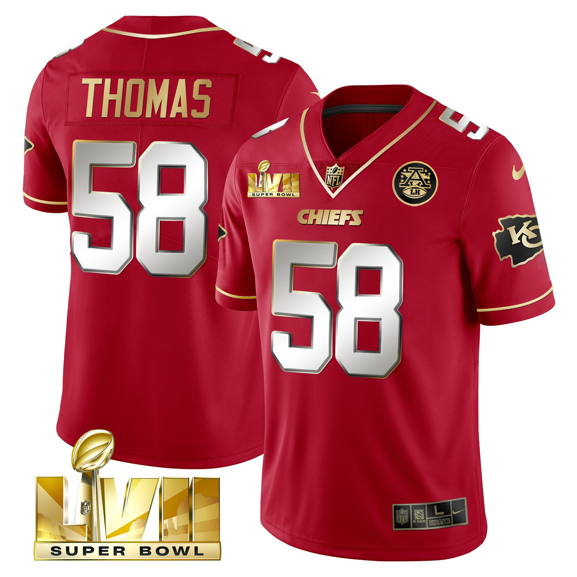 Derrick Thomas Men's Kansas City Chiefs Super Bowl LVII Gold Vapor Limited Red Special Jersey - All Stitched 