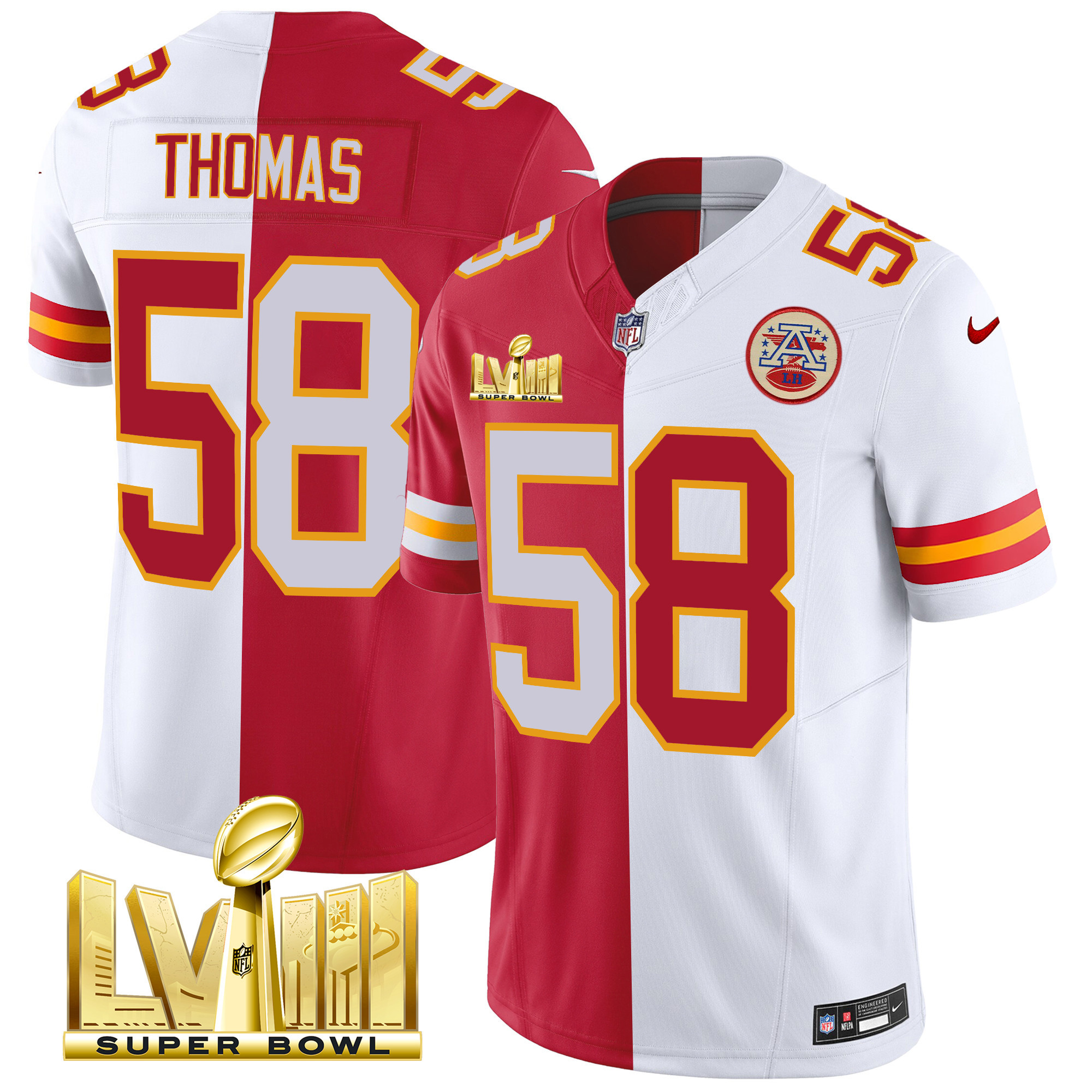 Derrick Thomas Men's Kansas City Chiefs Super Bowl LVIII Gold Patch Vapor Split Jersey - All Stitched 