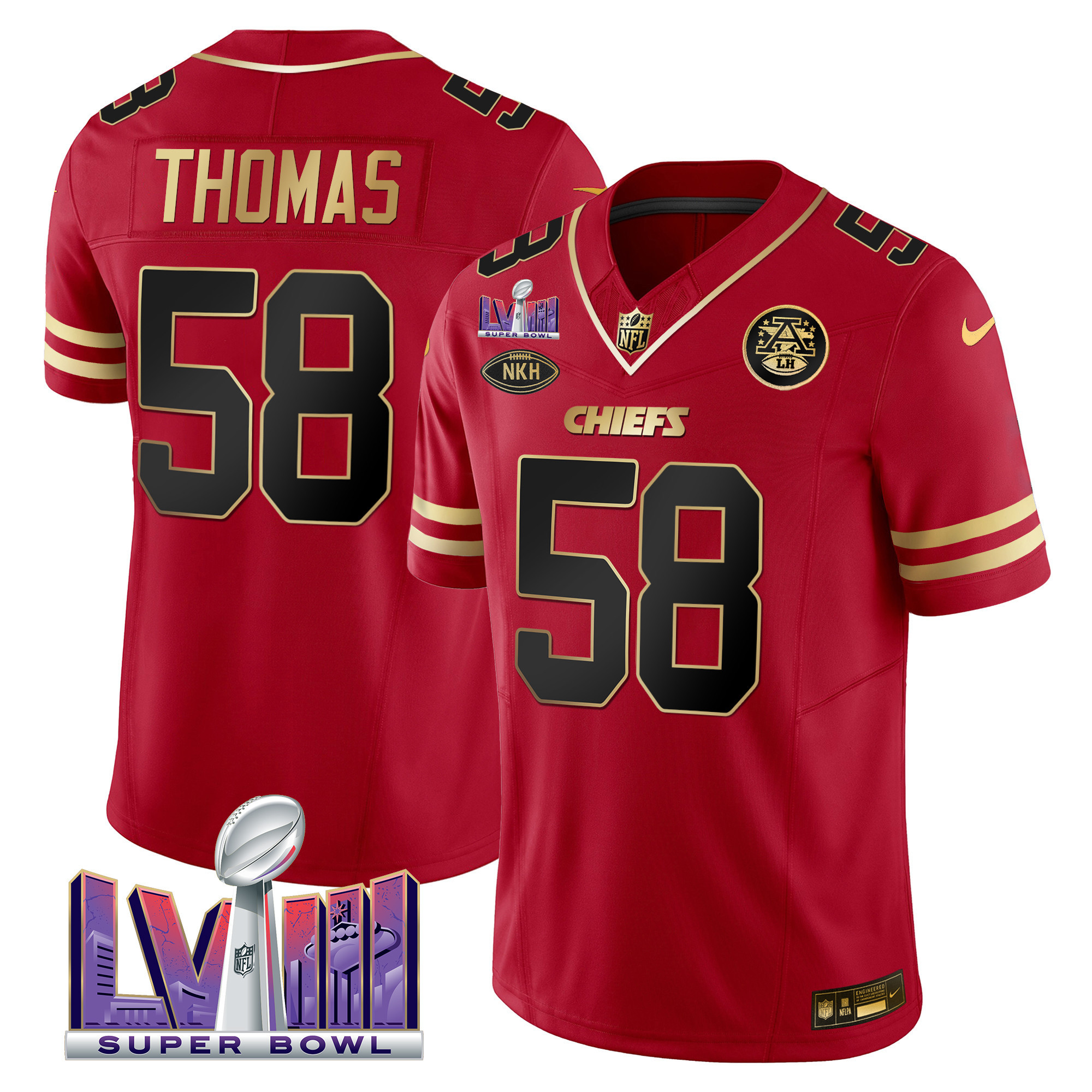 Derrick Thomas Men's Kansas City Chiefs Super Bowl LVIII Patch Vapor Black Red Jersey - All Stitched 