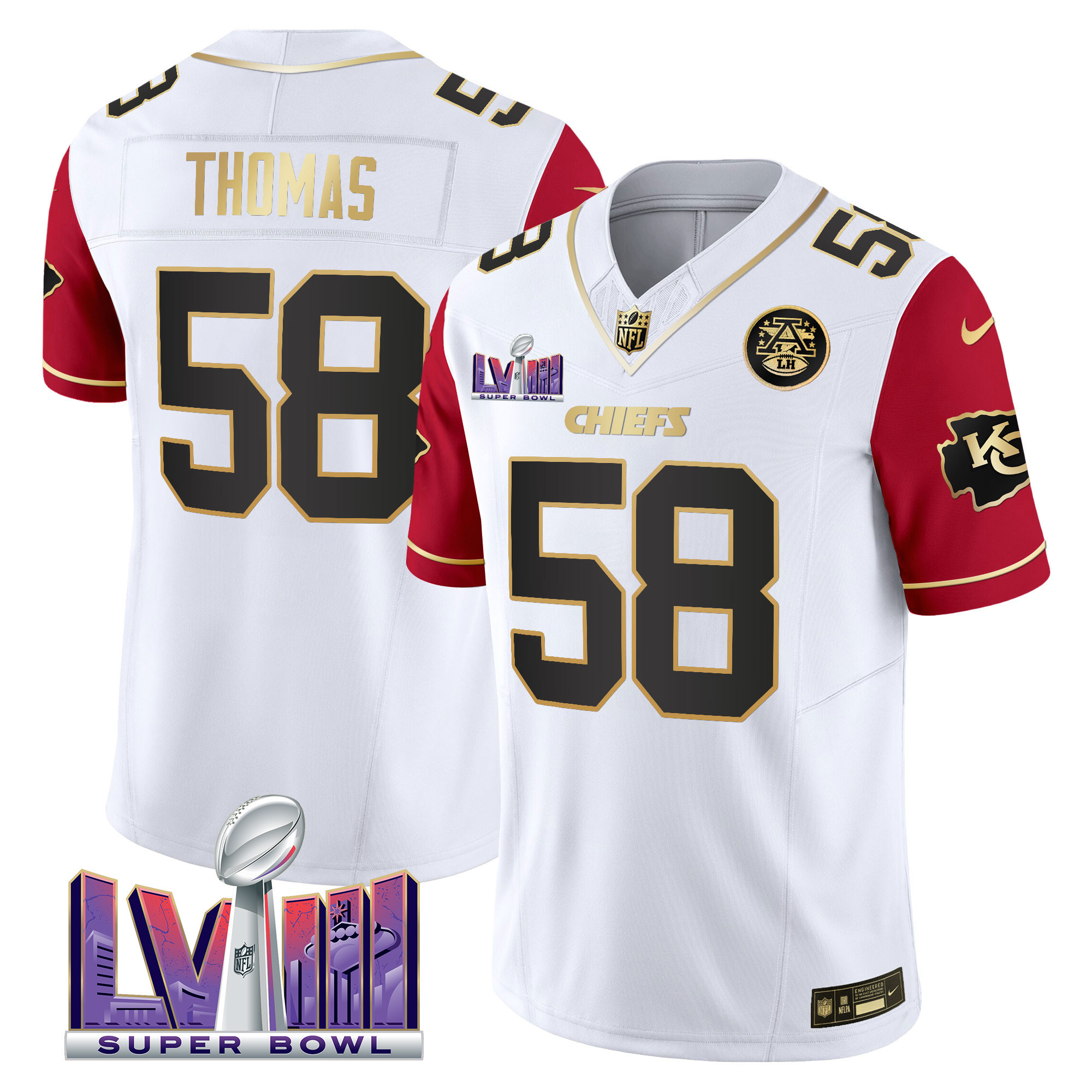 Derrick Thomas Men's Kansas City Chiefs Super Bowl LVIII Patch Vapor Color Sleeves Jersey - All Stitched 