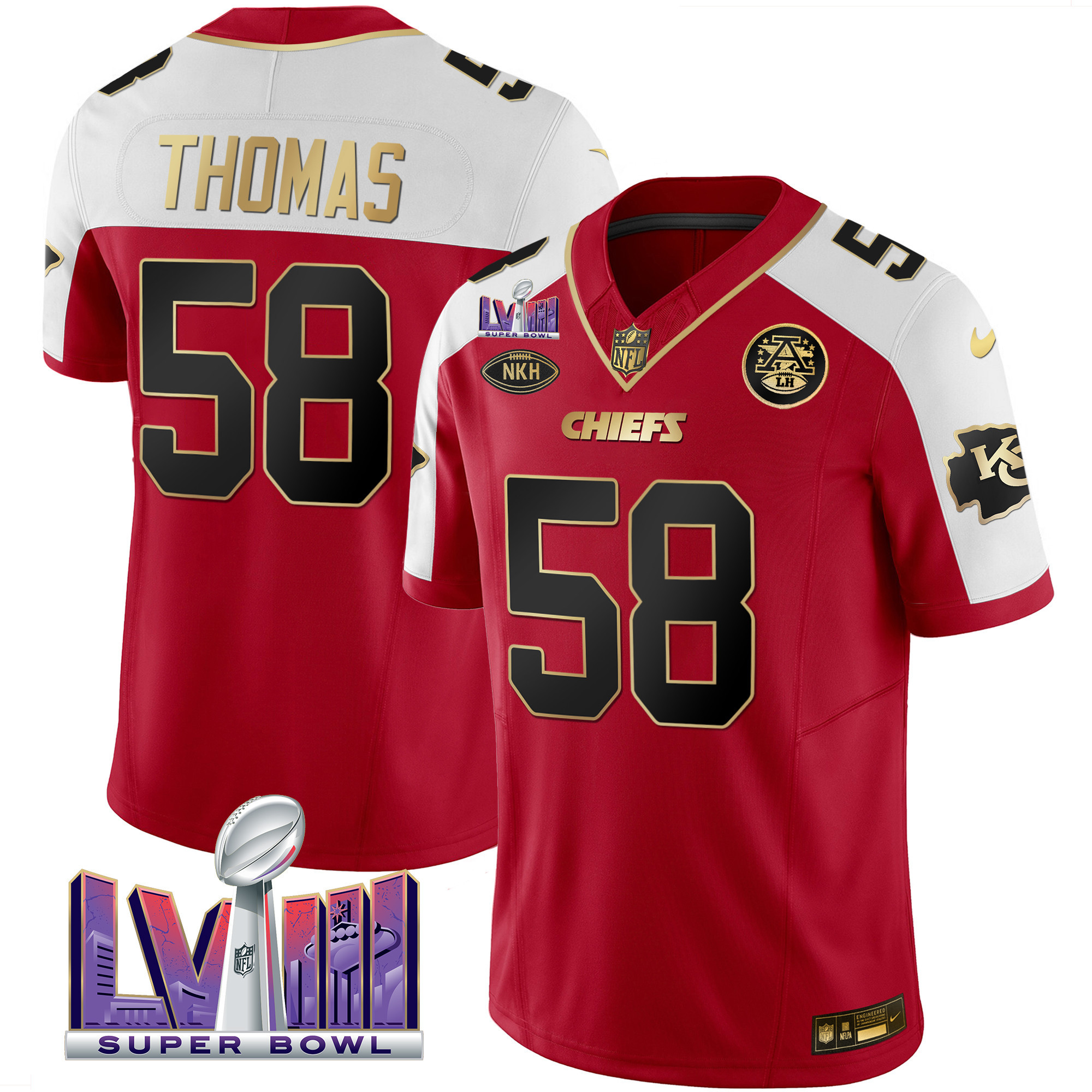 Derrick Thomas Men's Kansas City Chiefs Super Bowl LVIII Patch Vapor Red Alternate Jersey - All Stitched 
