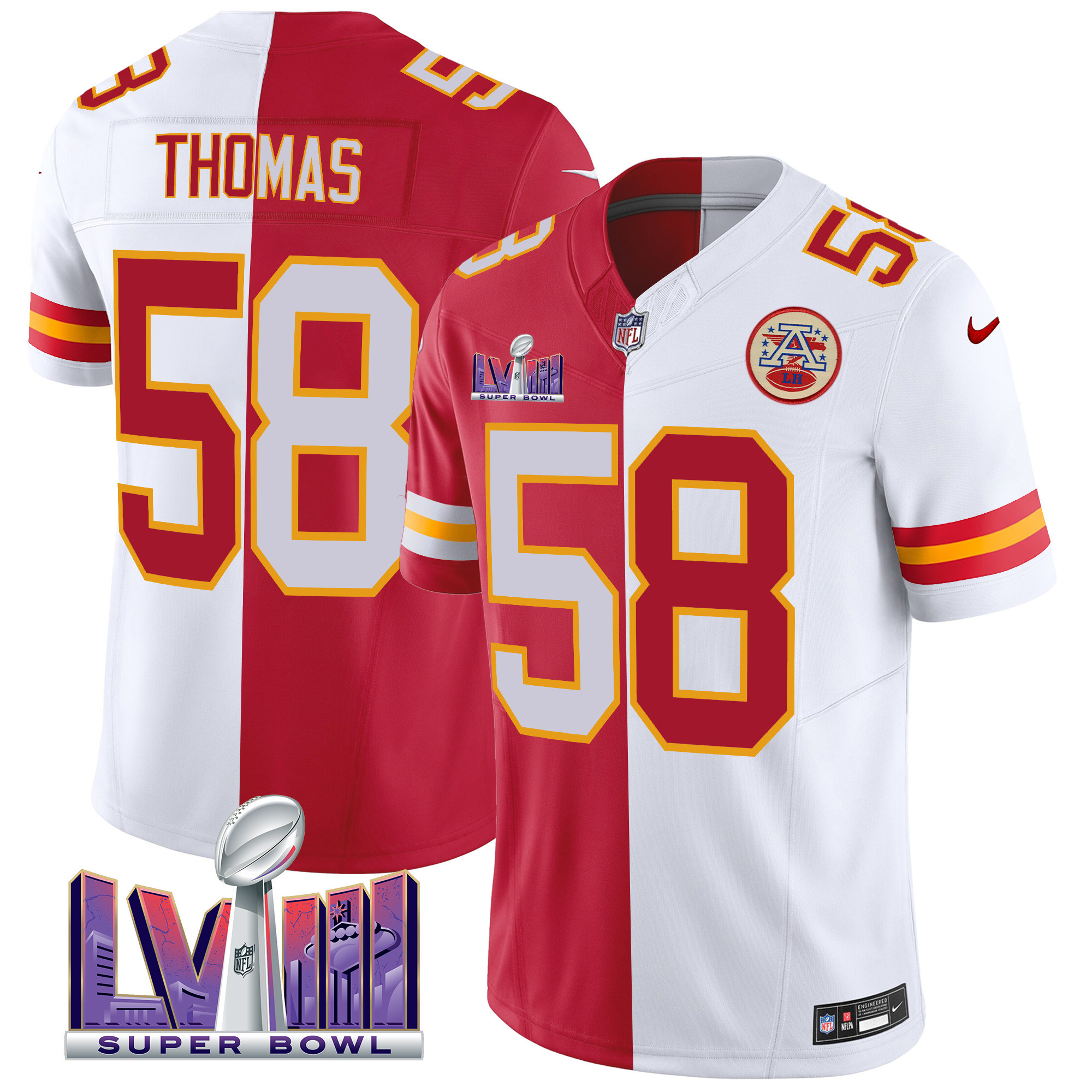 Derrick Thomas Men's Kansas City Chiefs Super Bowl LVIII Patch Vapor Split Jersey - All Stitched 