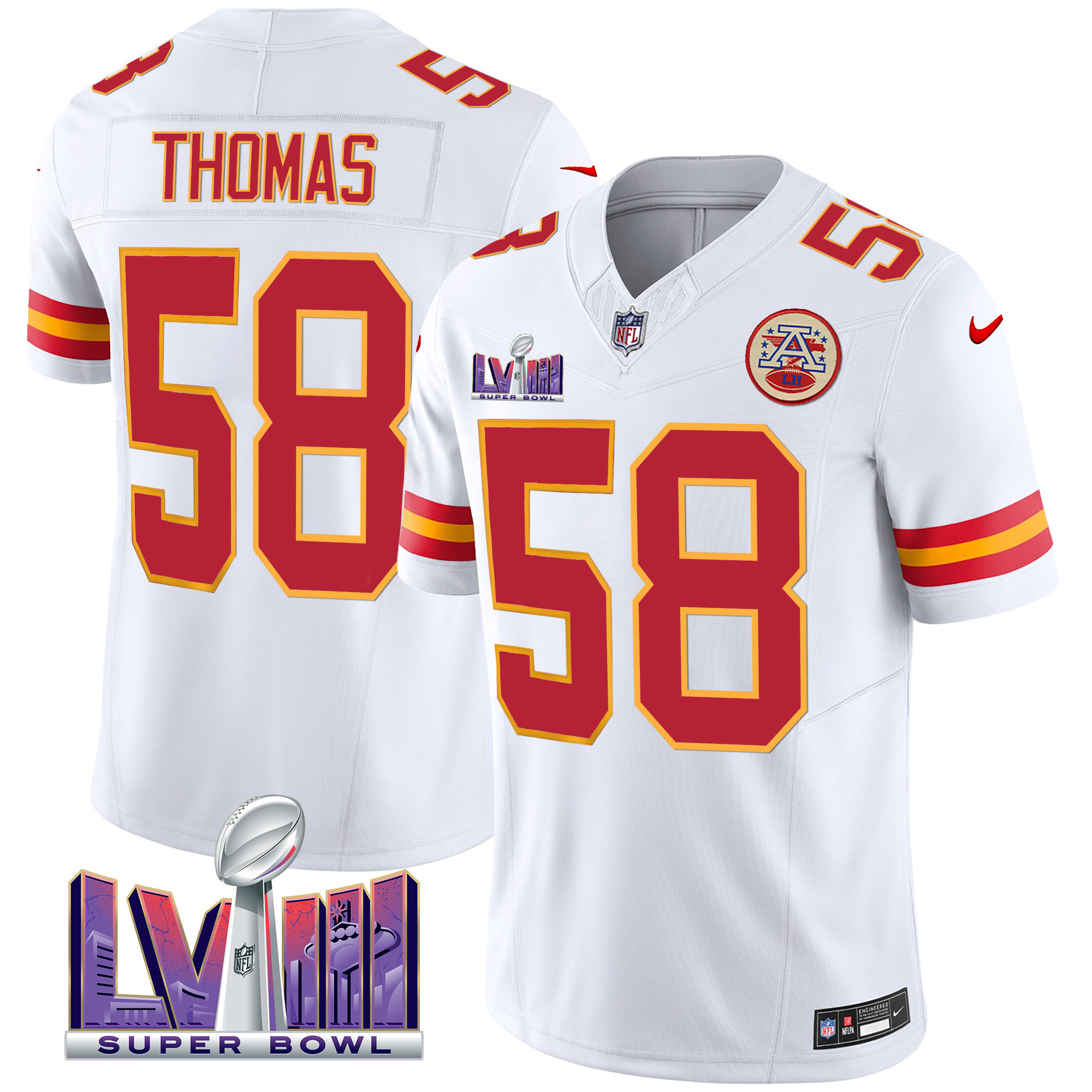 Derrick Thomas Men's Kansas City Chiefs Super Bowl LVIII Patch Vapor White Jersey - All Stitched 