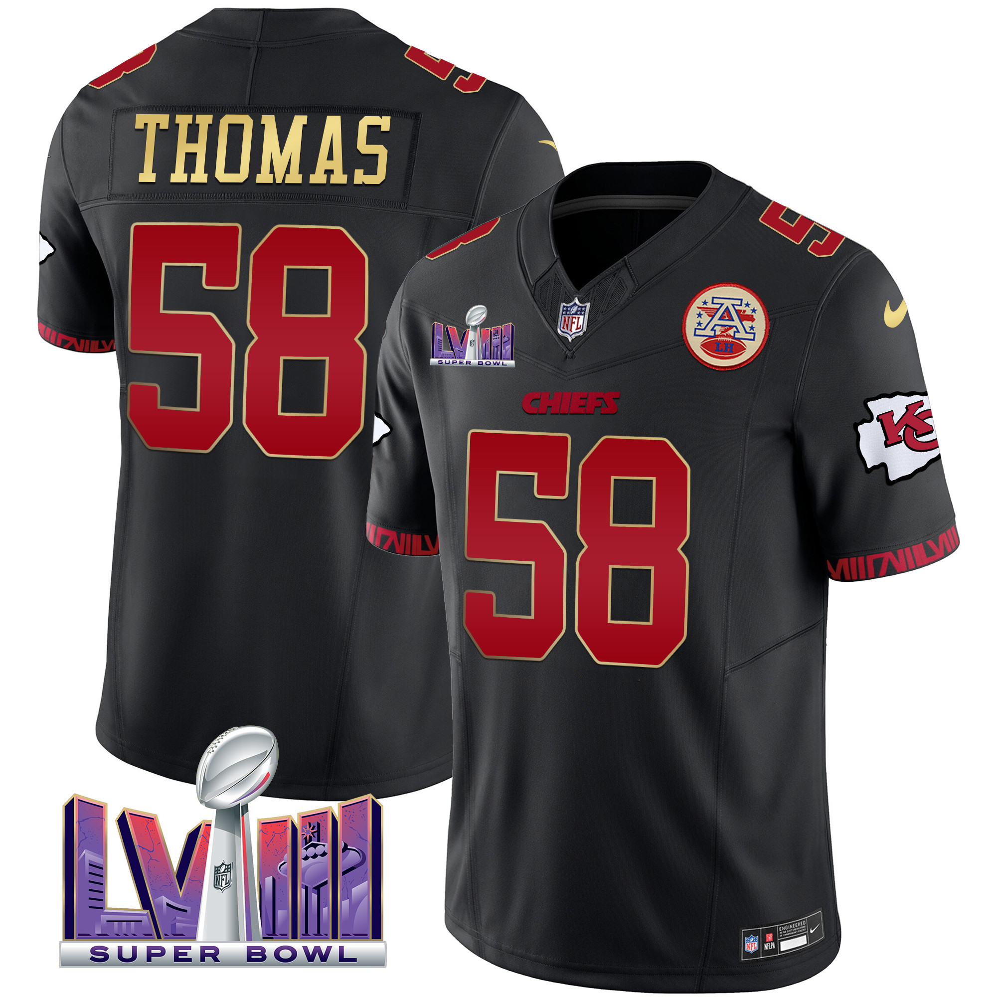 Derrick Thomas Men's Kansas City Chiefs Super Bowl LVIII Pattern Vapor Gold Trim Jersey - All Stitched 