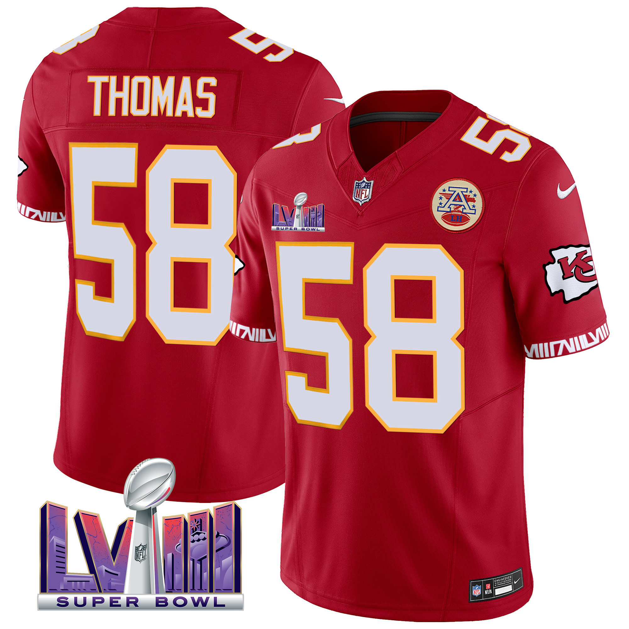 Derrick Thomas Men's Kansas City Chiefs Super Bowl LVIII Pattern Vapor Red Jersey - All Stitched 
