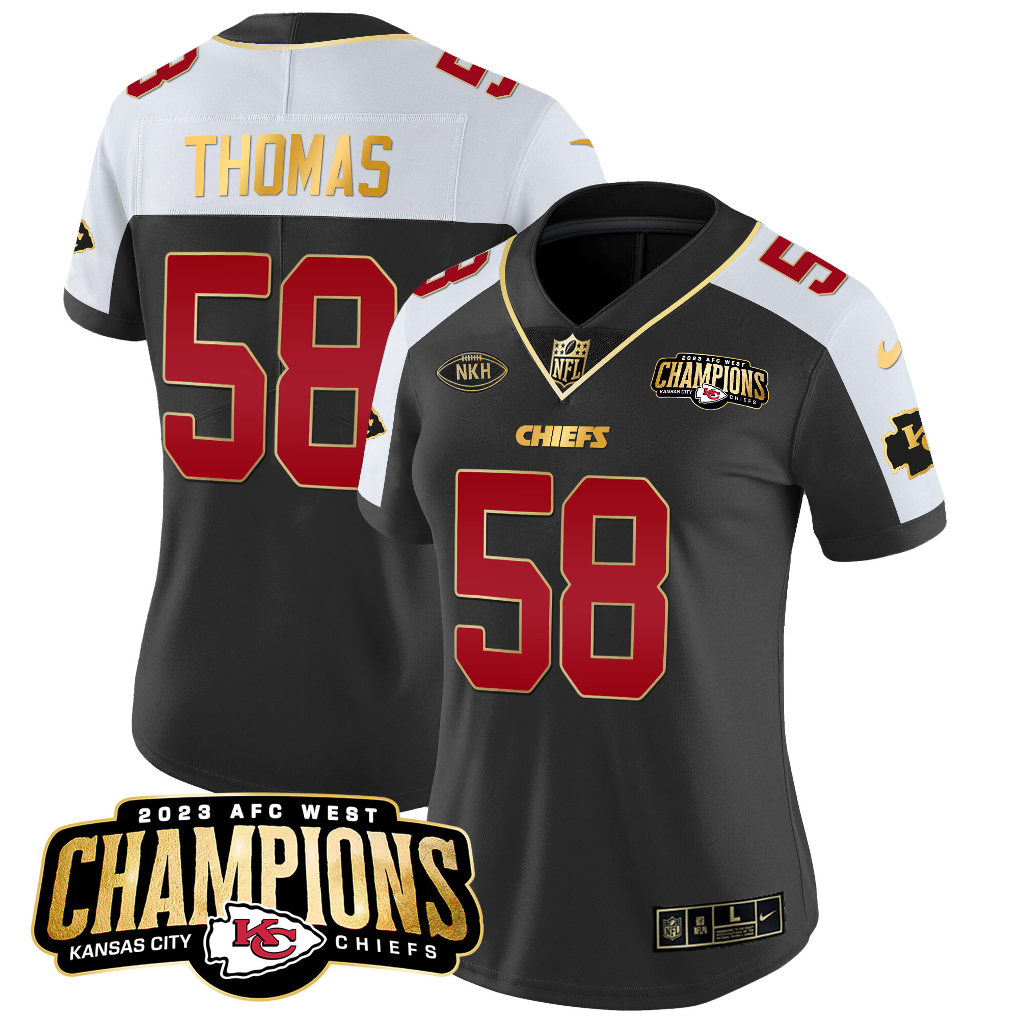 Derrick Thomas Women's Kansas City Chiefs 2023 AFC West Champions Patch Vapor Limited Black Alternate Jersey - All Stitched 