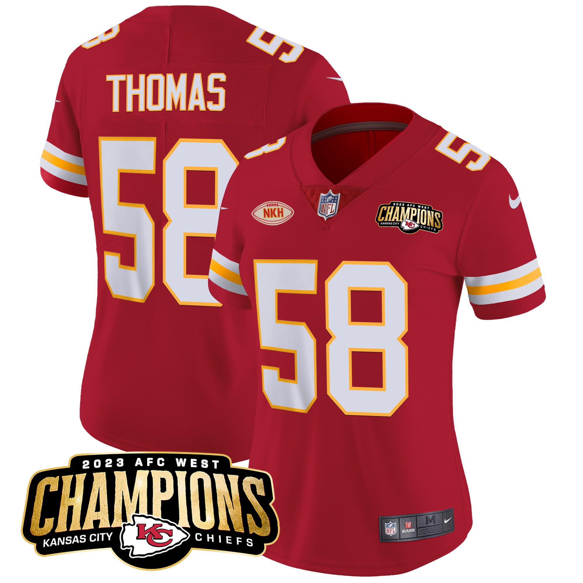 Derrick Thomas Women's Kansas City Chiefs 2023 AFC West Champions Patch Vapor Limited Red Jersey - All Stitched 