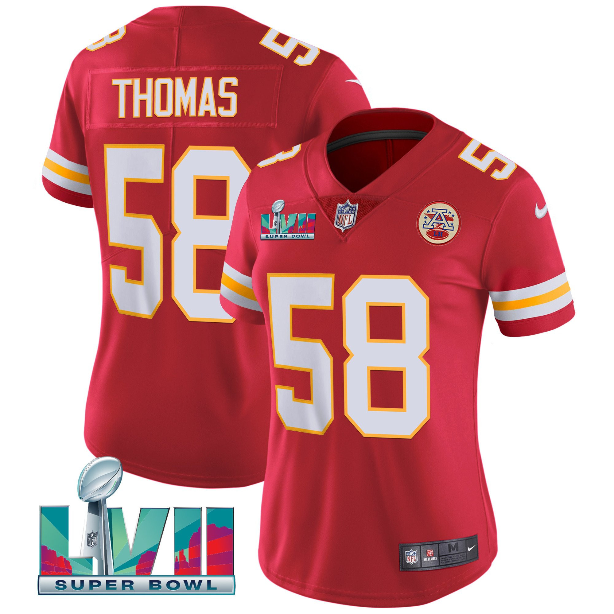 Derrick Thomas Women's Kansas City Chiefs Super Bowl LVII Red Gold Vapor Red Jersey - All Stitched 