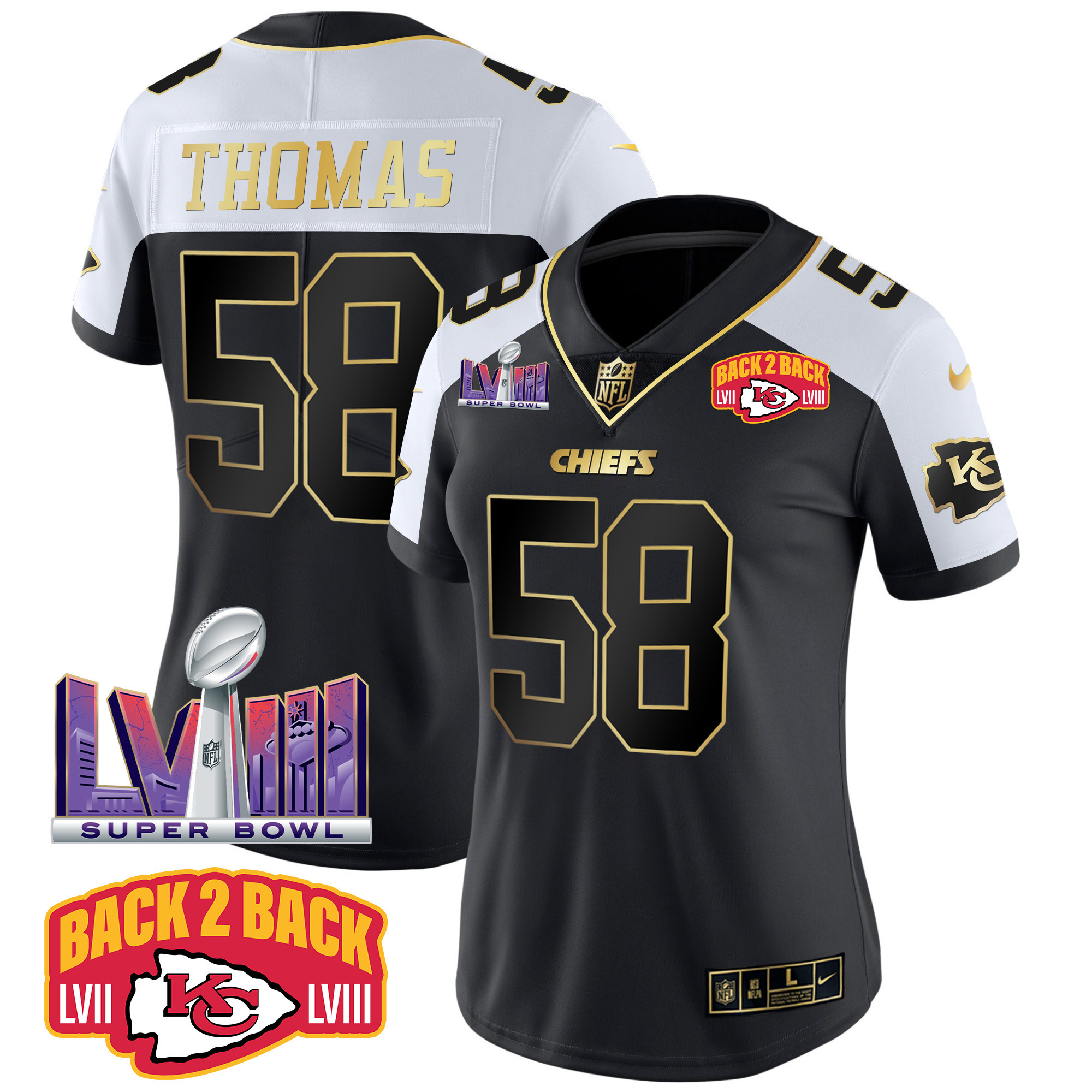Derrick Thomas Women's Kansas City Chiefs Super Bowl LVIII & Back 2 Back Patch Vapor Alternate Jersey - All Stitched 