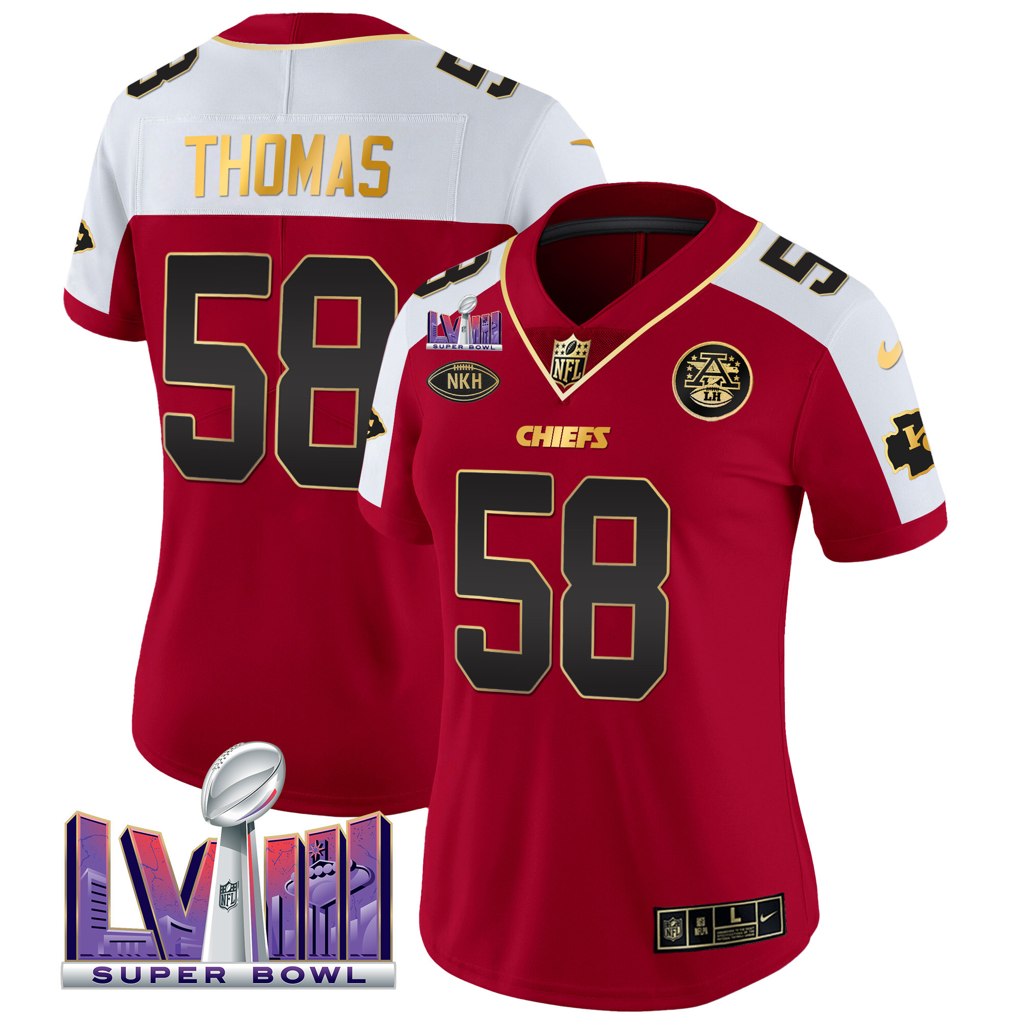 Derrick Thomas Women's Kansas City Chiefs Super Bowl LVIII Patch Vapor Red Alternate Jersey - All Stitched 