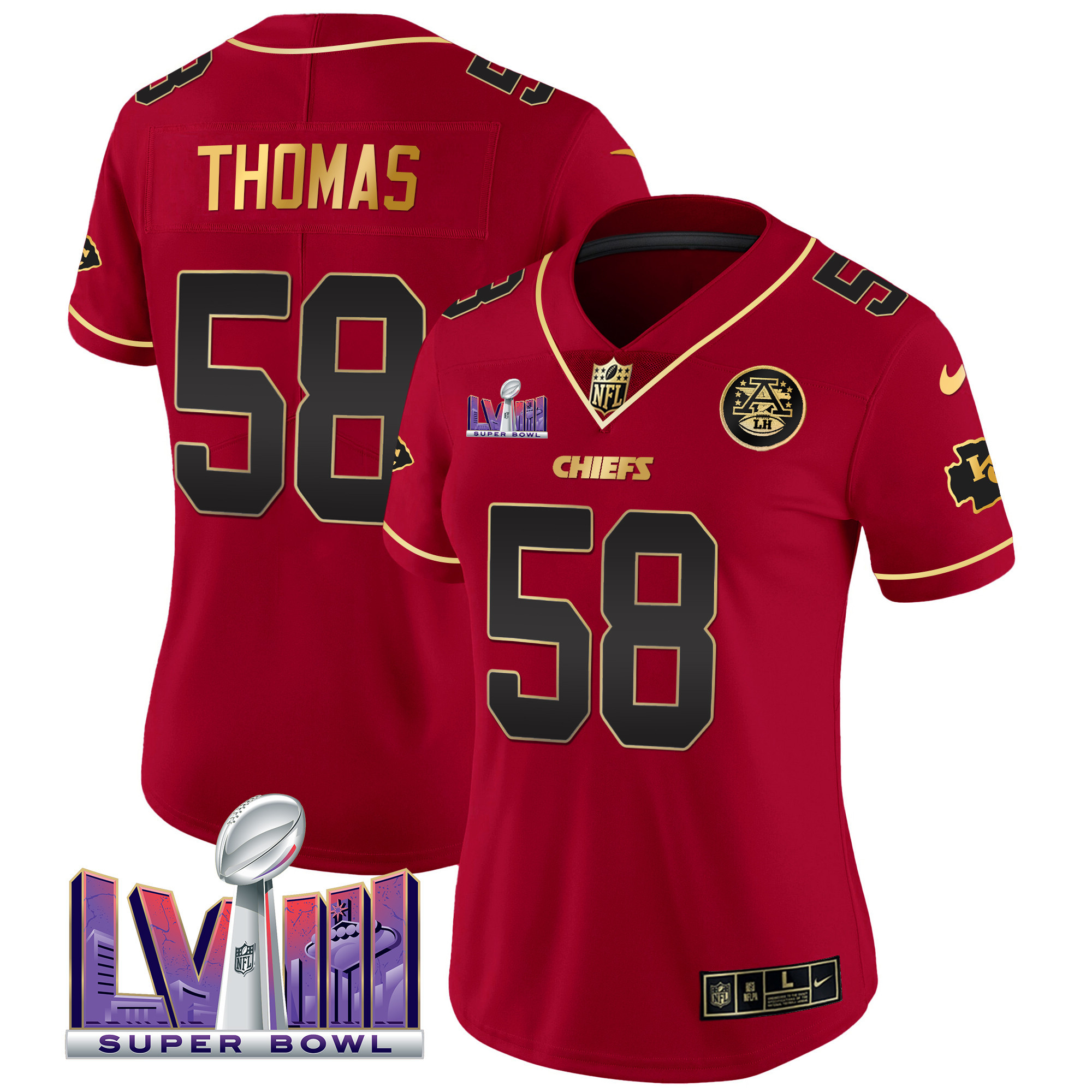 Derrick Thomas Women's Kansas City Chiefs Super Bowl LVIII Patch Vapor Red Special Jersey - All Stitched 