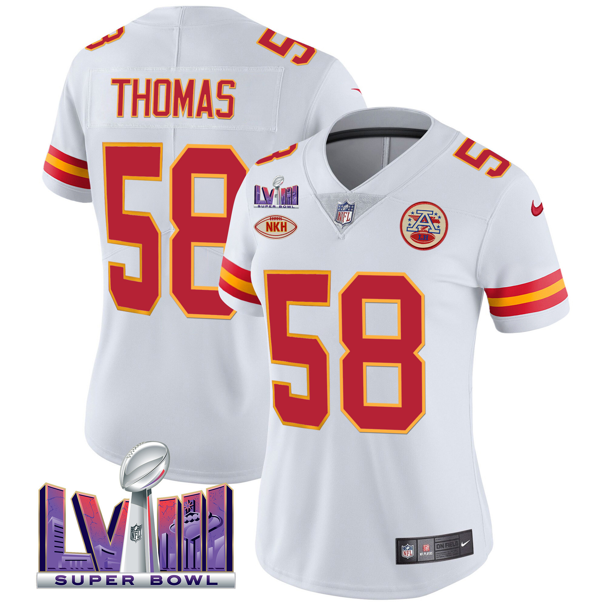 Derrick Thomas Women's Kansas City Chiefs Super Bowl LVIII Patch Vapor White Jersey - All Stitched 