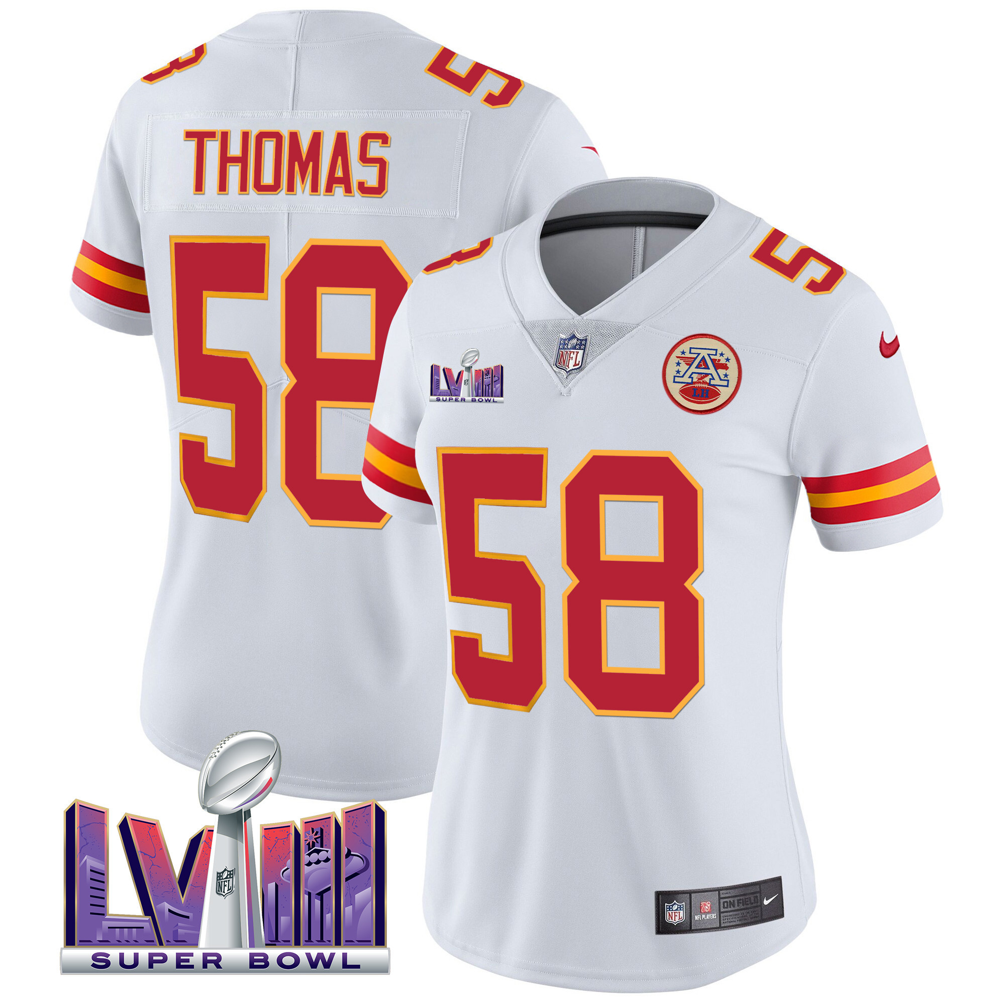 Derrick Thomas Women's Kansas City Chiefs Super Bowl LVIII Patch Vapor White Jersey - All Stitched 