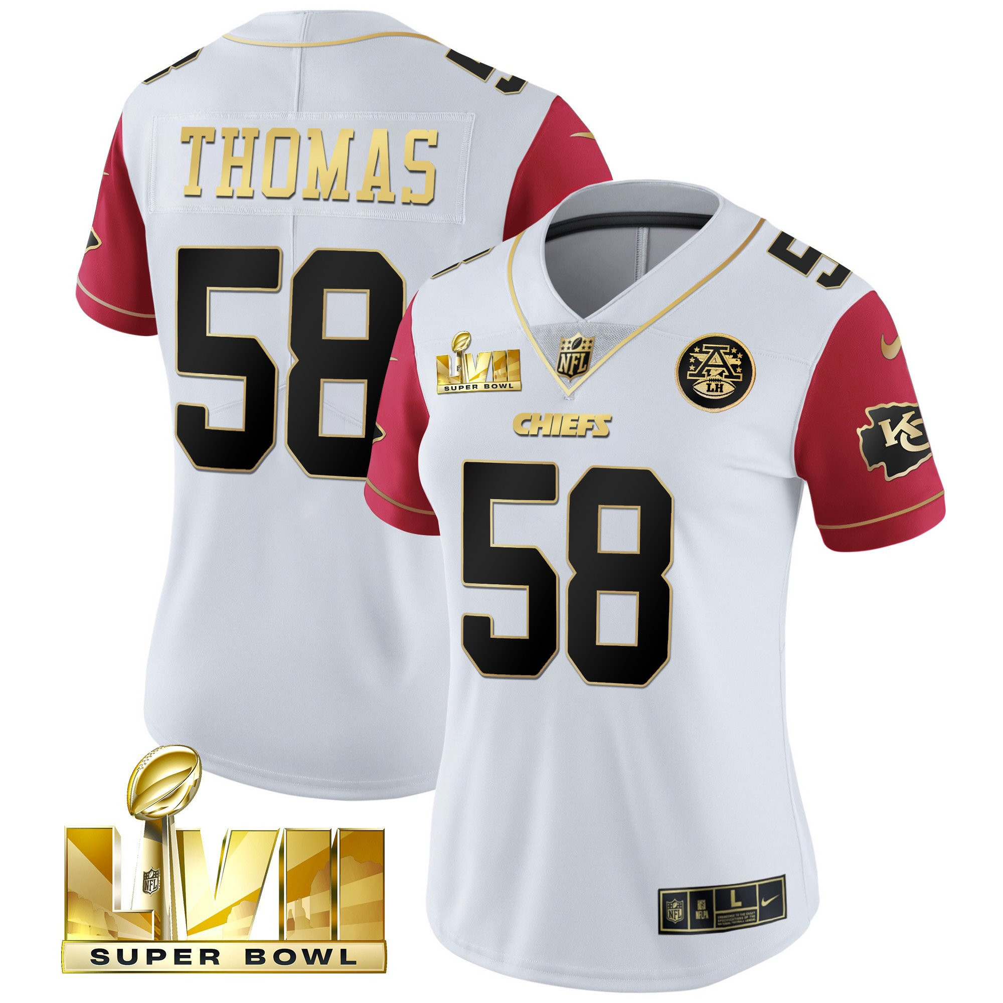 Derrick Thomas Women's Kansas City Chiefs Super Bowl Vapor Gold Color Sleeve Jersey - All Stitched 