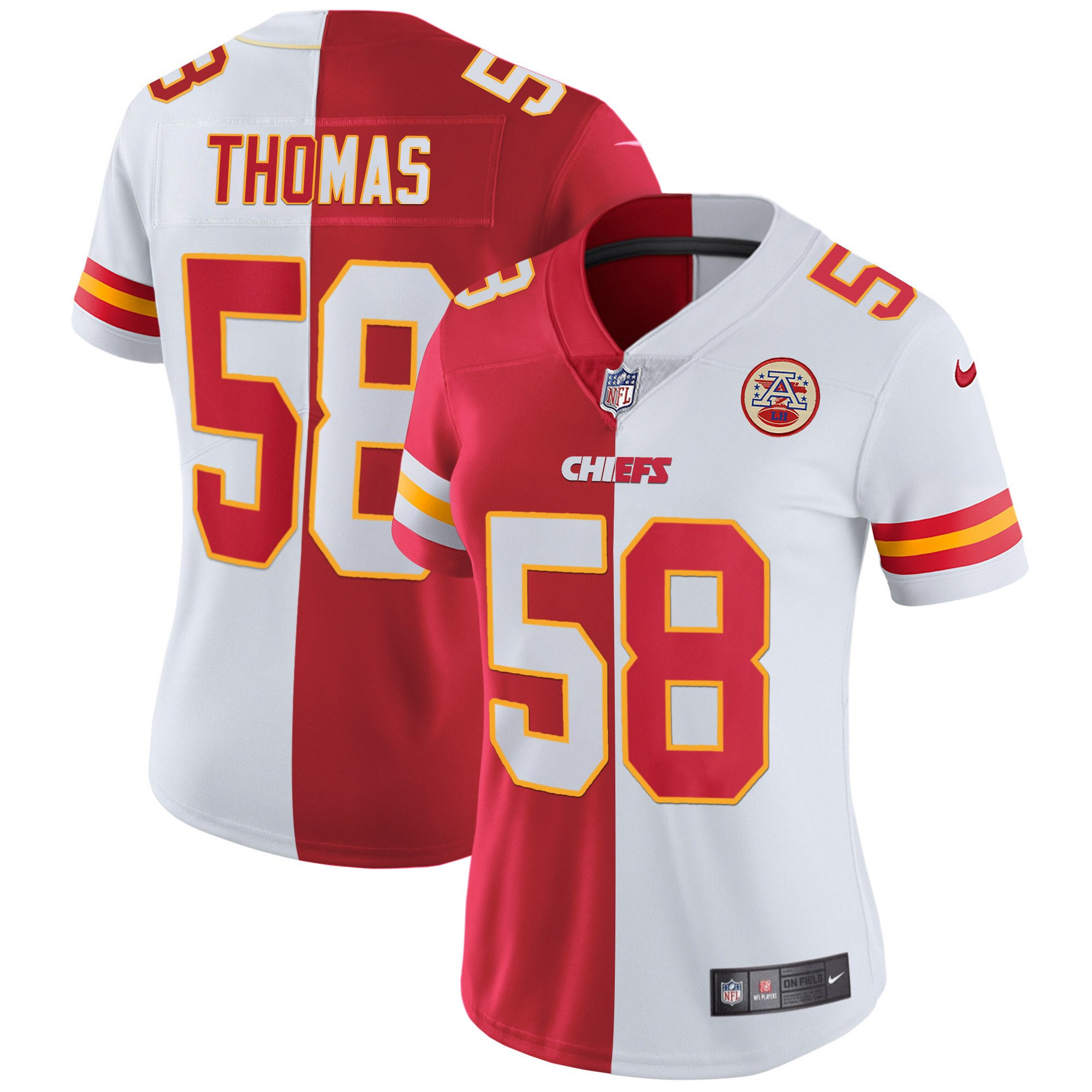 Derrick Thomas Women's Kansas City Chiefs White Gold & Black Gold Split Jersey - All Stitched 