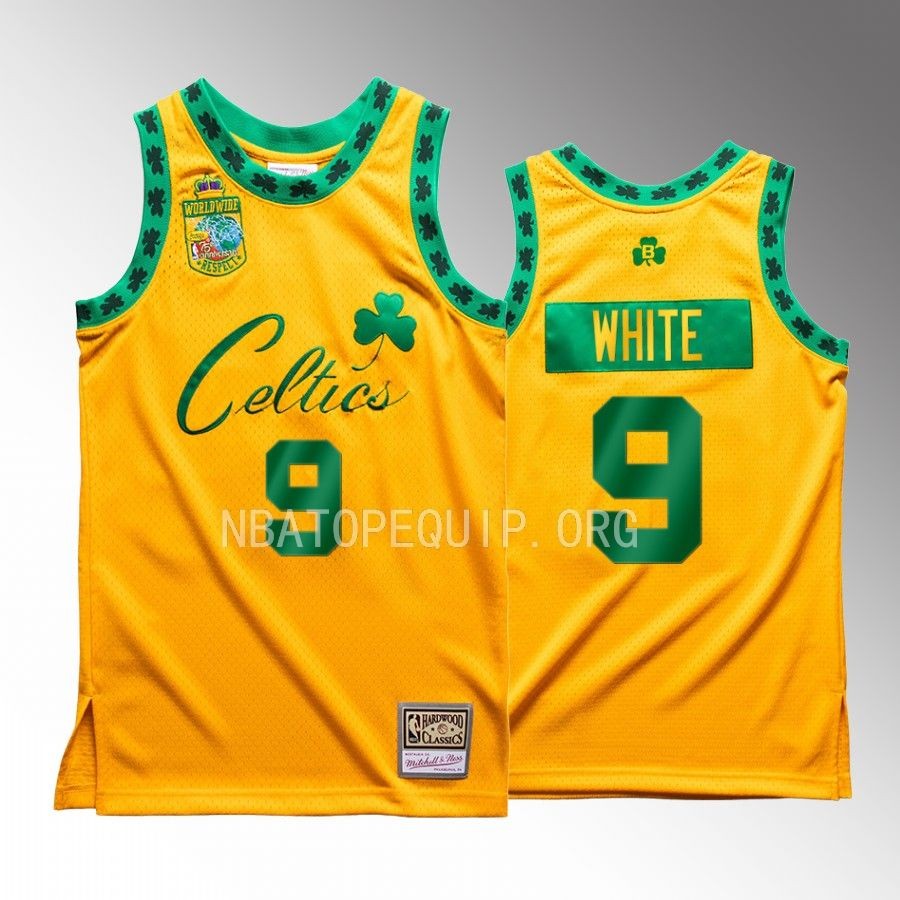 Derrick White Bodega X Mitchell Ness Boston Celtics #9 Gold Jersey Worldwide Respect