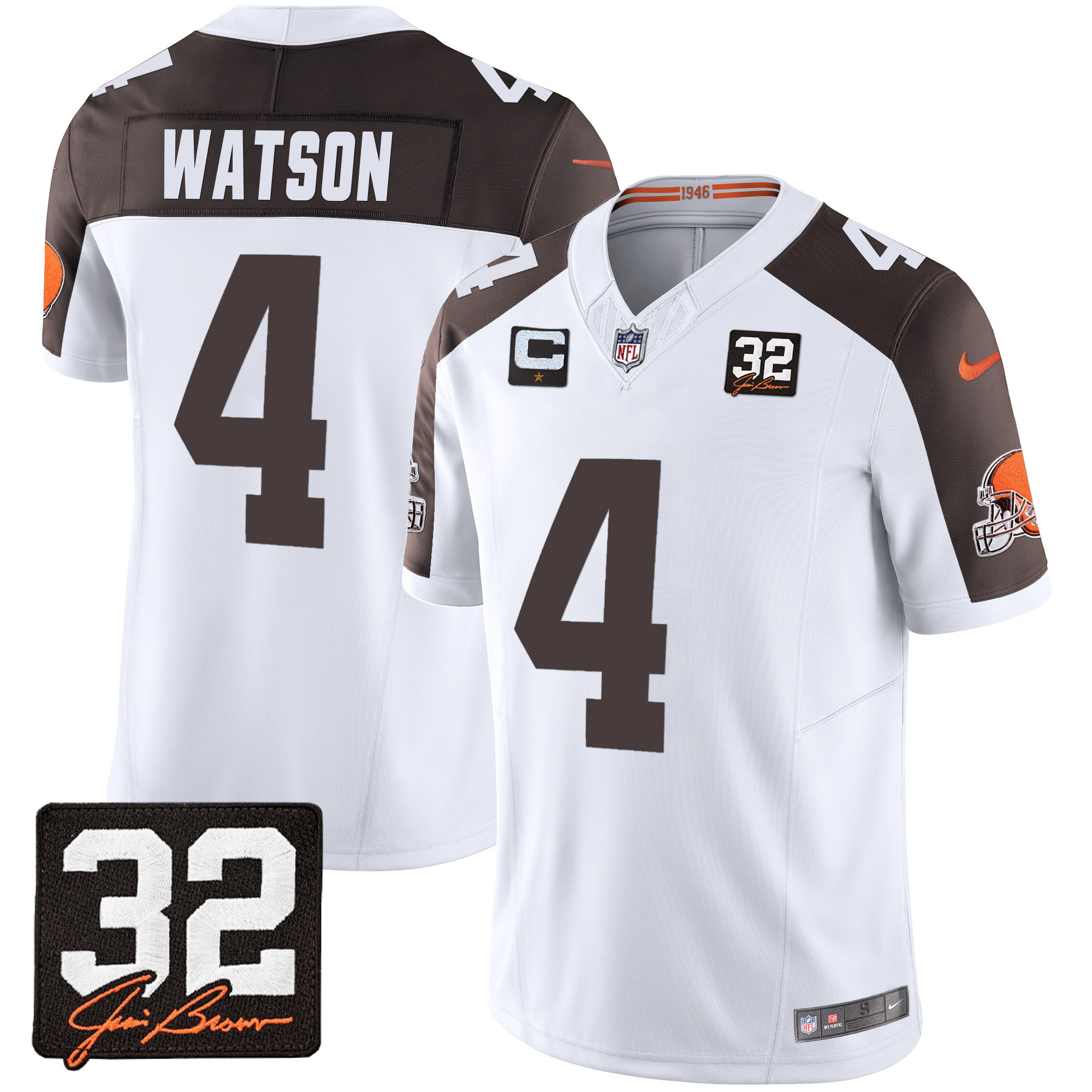 Deshaun Watson Men's Cleveland Browns #32 Jim Brown Memorial Patch Inverted Jersey - All Stitched