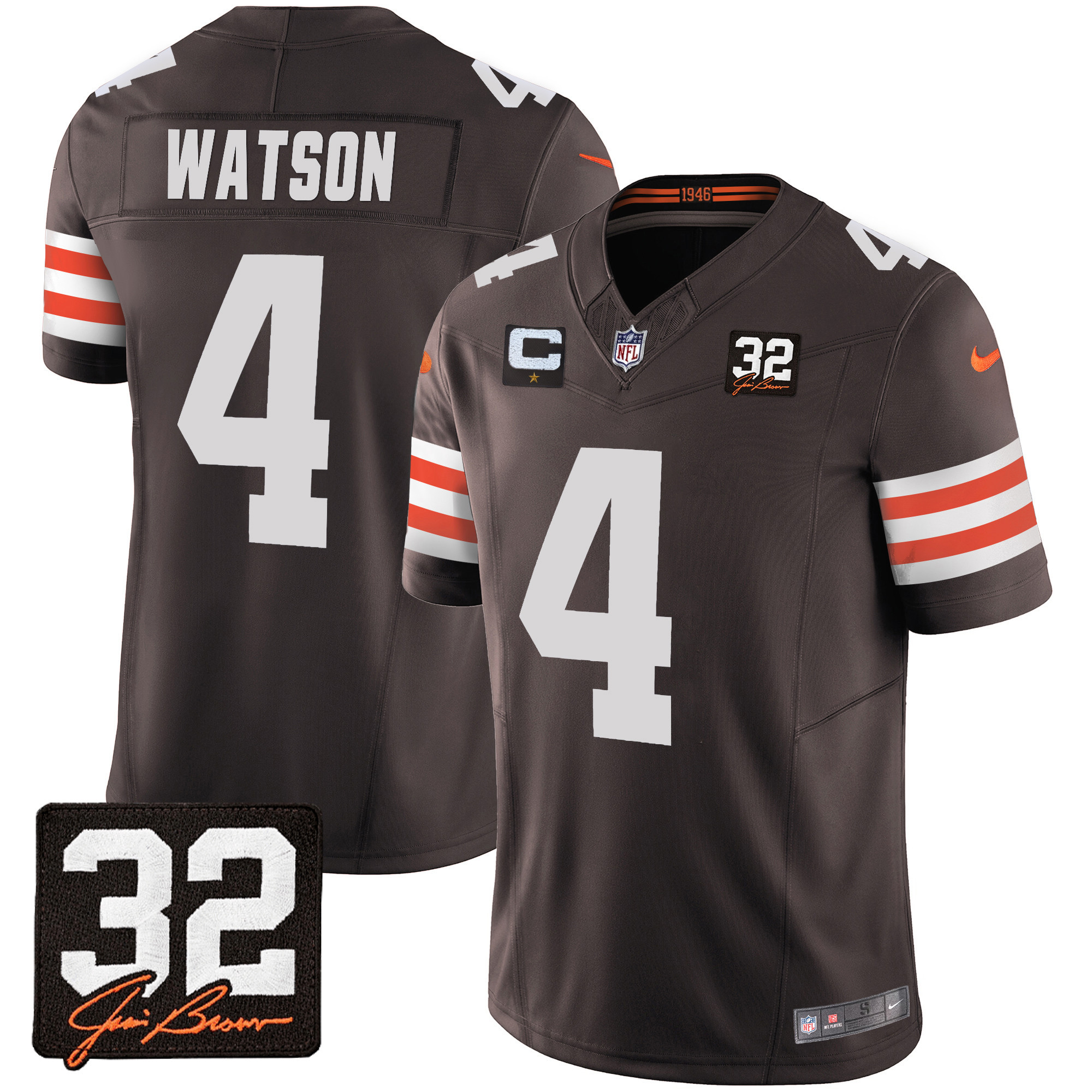 Deshaun Watson Men's Cleveland Browns #32 Jim Brown Memorial Patch Jersey - All Stitched