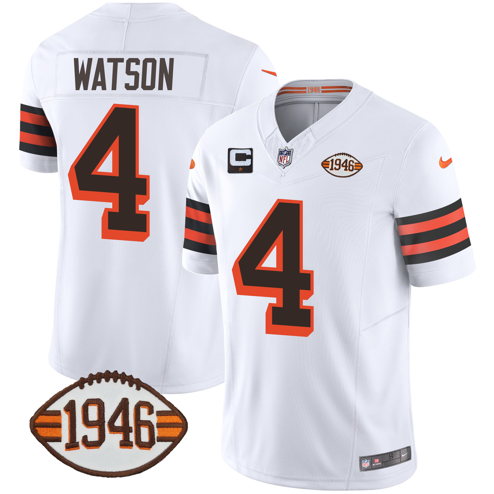 Deshaun Watson Men's Cleveland Browns 1946 75th Anniversary Patch 1946 White Jersey - All Stitched